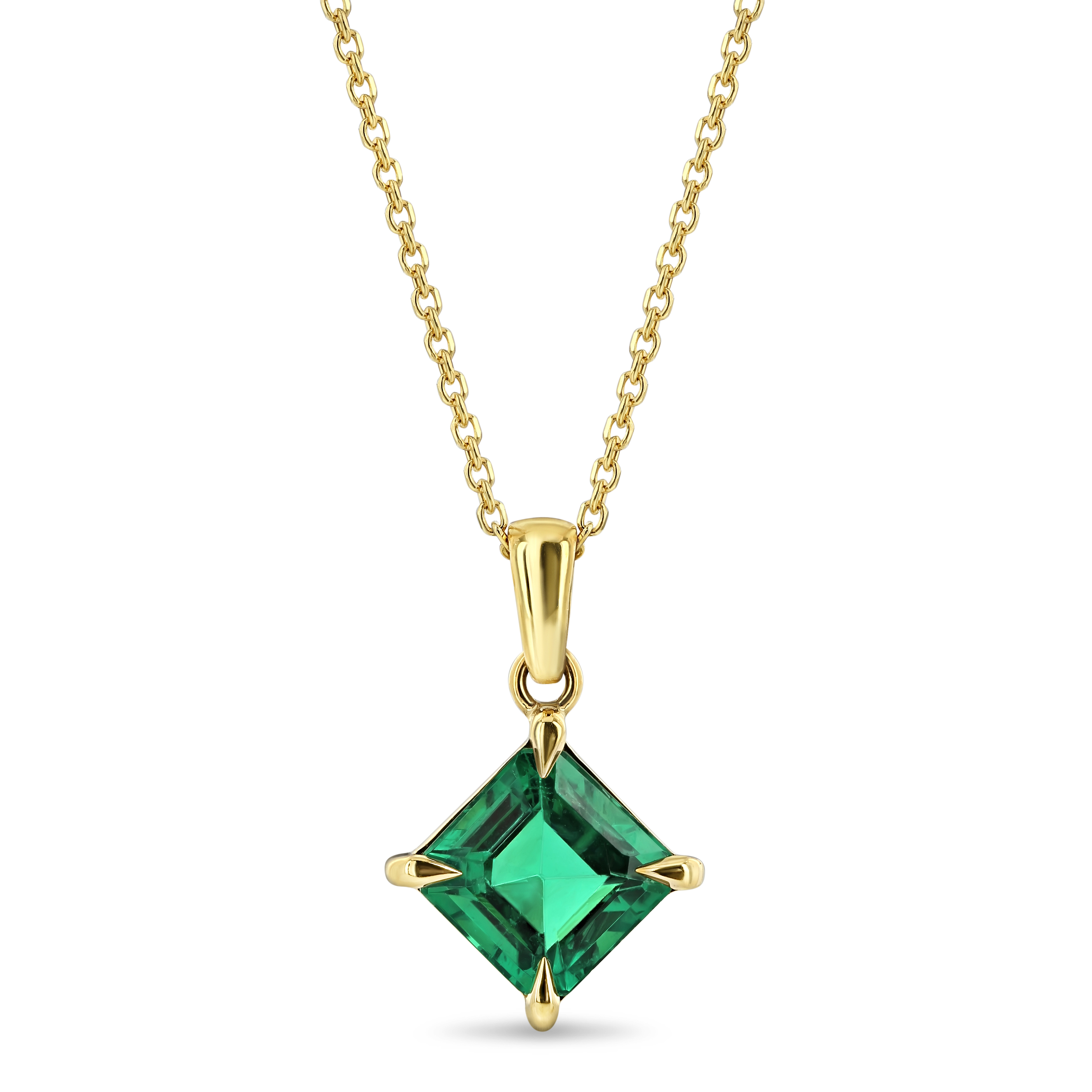 18 Carat Yellow Gold Square Emerald Pendant - Gemset Necklaces - Gemset ...
