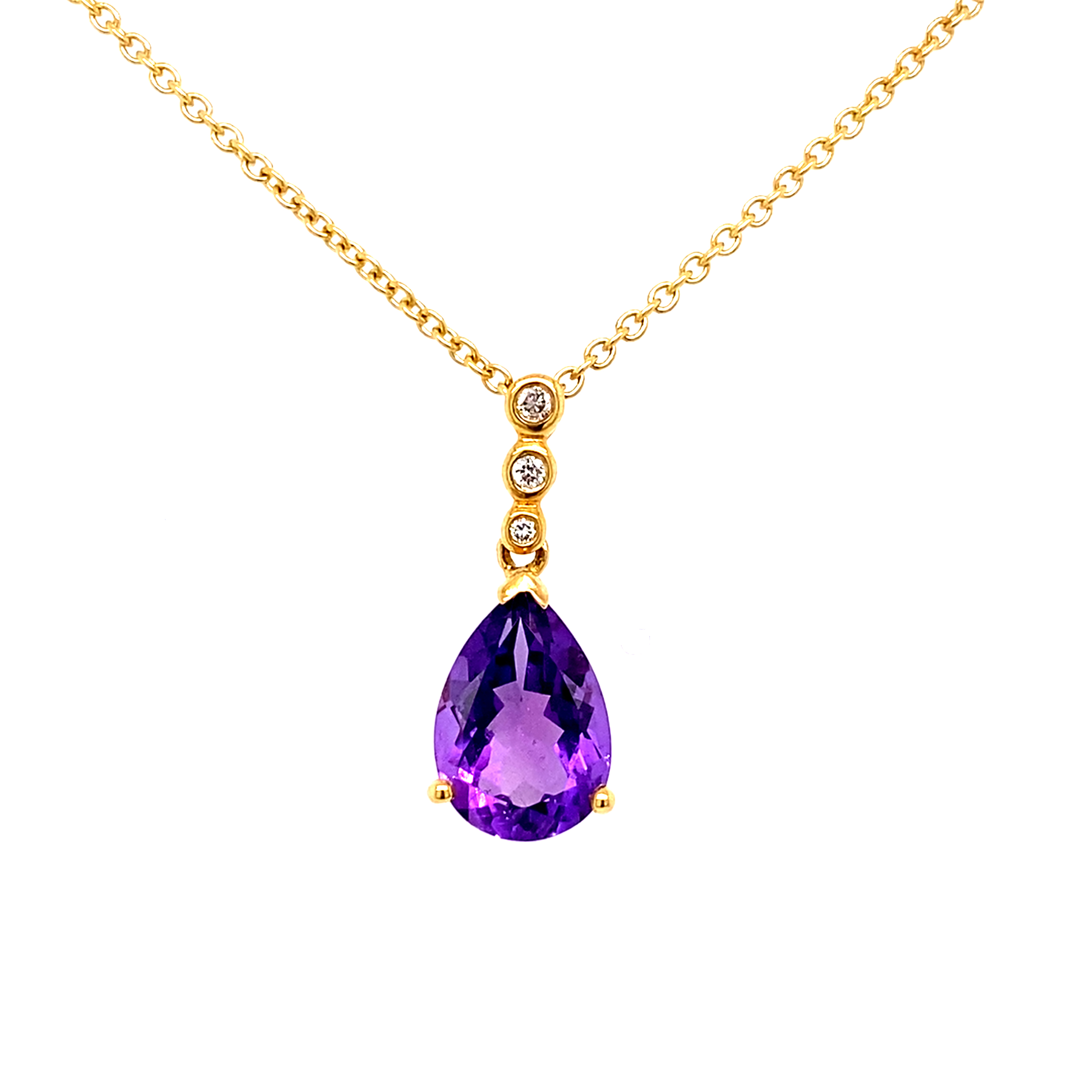 18 Carat Yellow Gold amethyst and Diamond Pendant