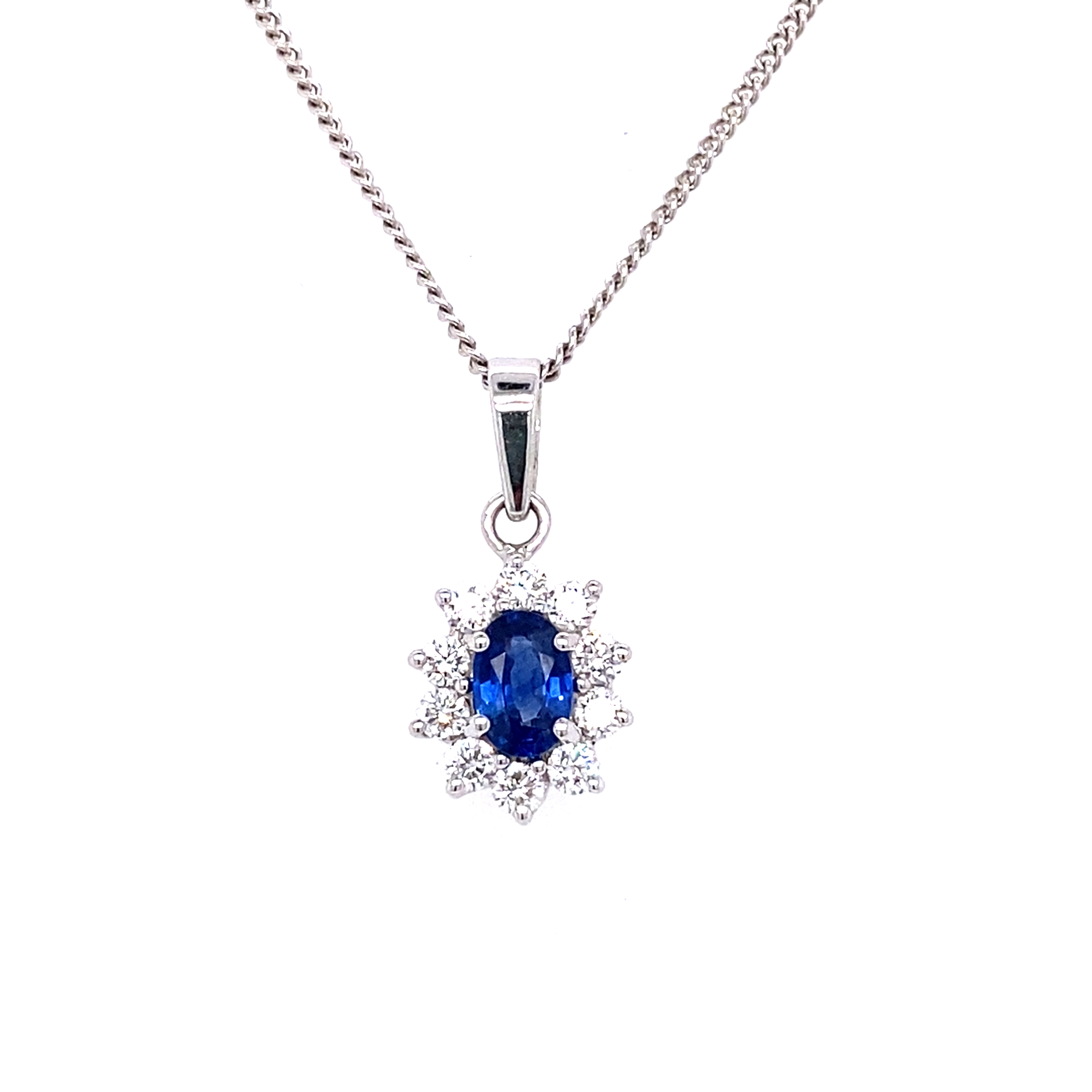 18ct White Gold Sapphire and Diamond Pendant