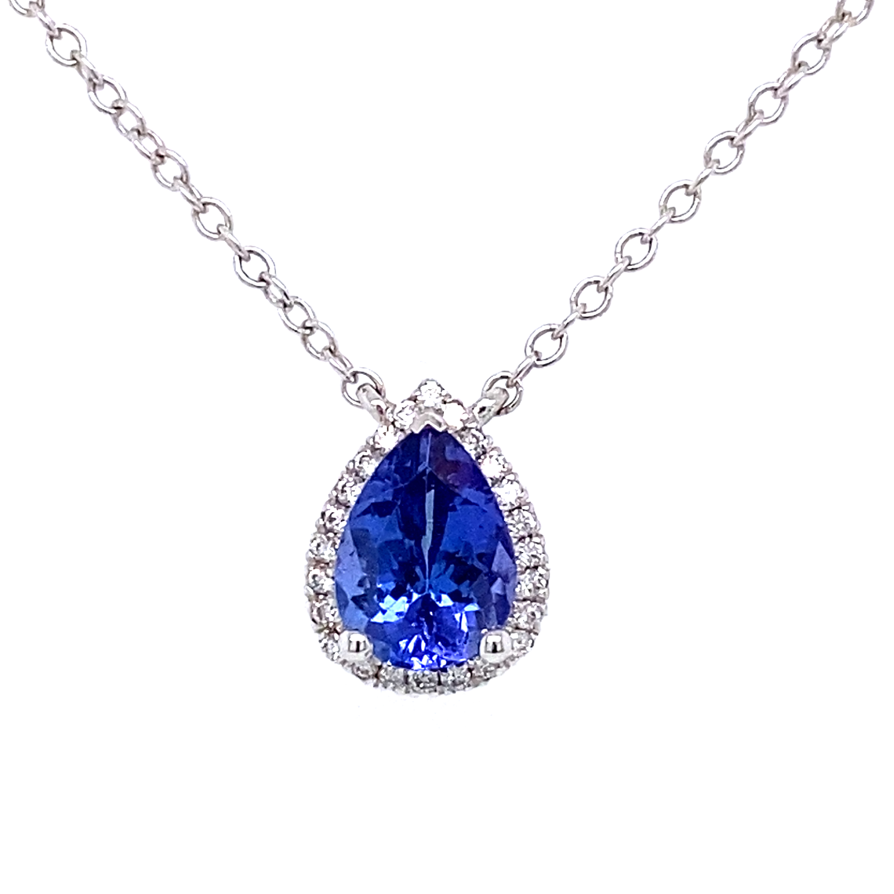 18ct White Gold, Pear Shape Tanzanite and Diamond Pendant