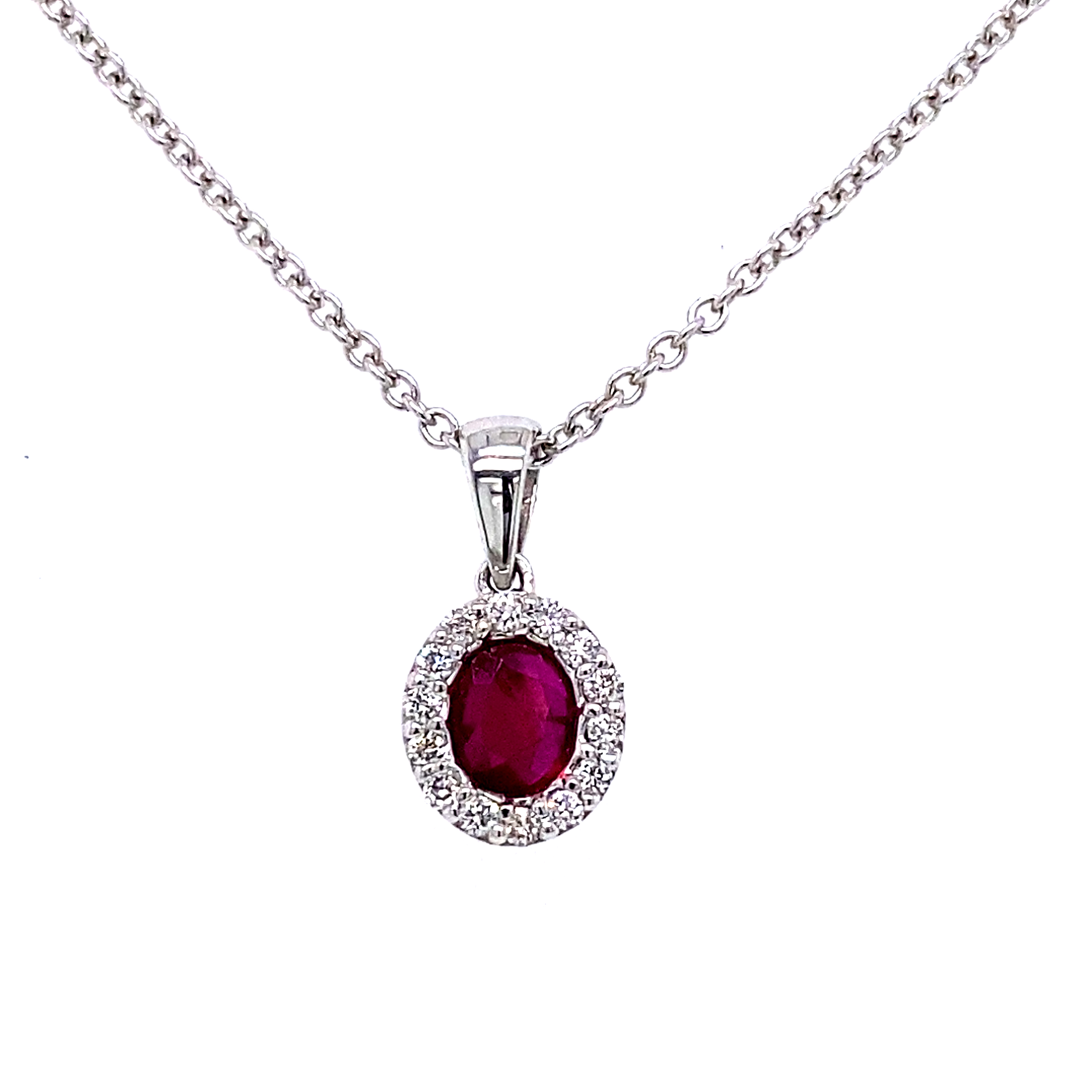 18 Carat White Gold, Ruby and Diamond Pendant