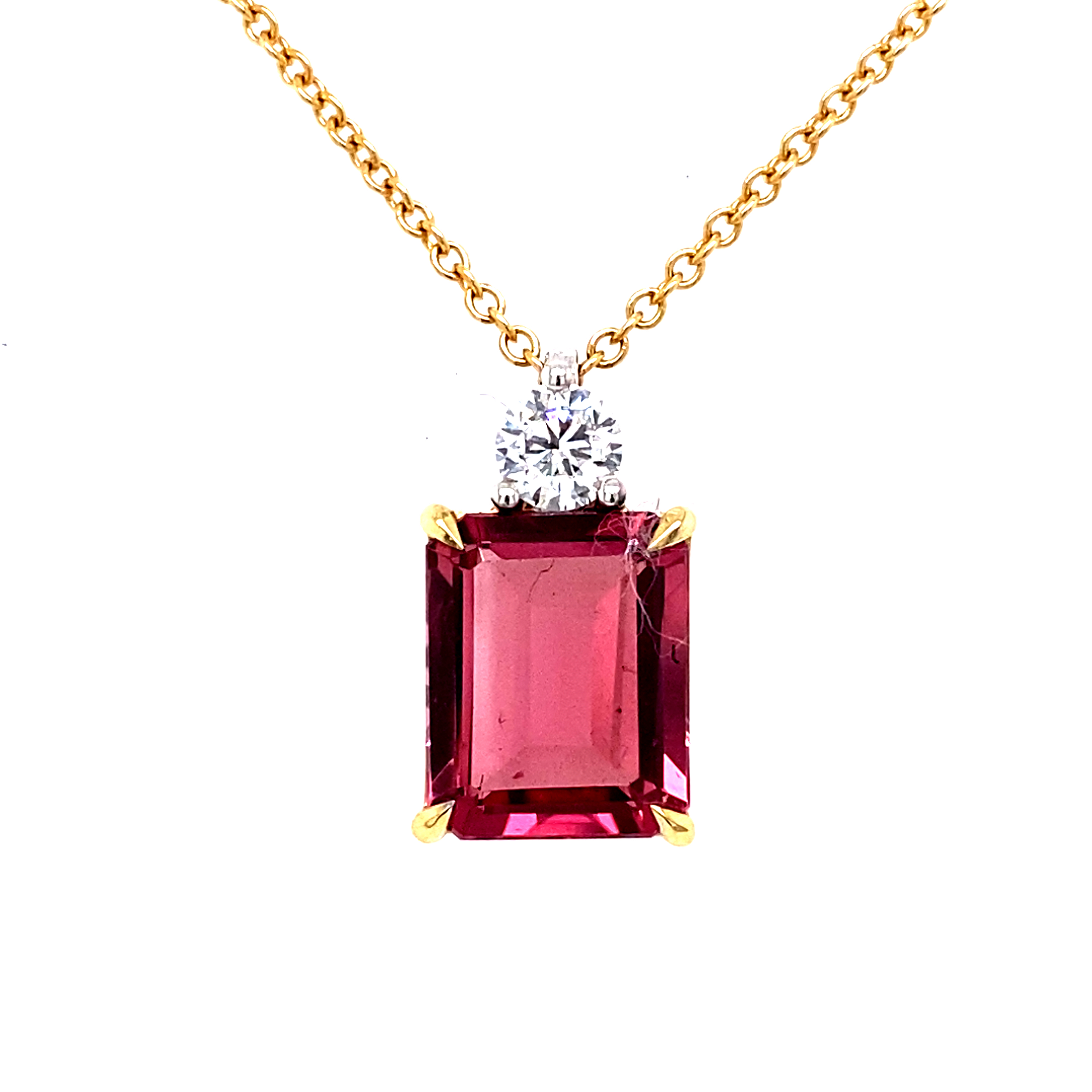 18 Carat Yellow Gold Pink Tourmaline and Diamond Pendant