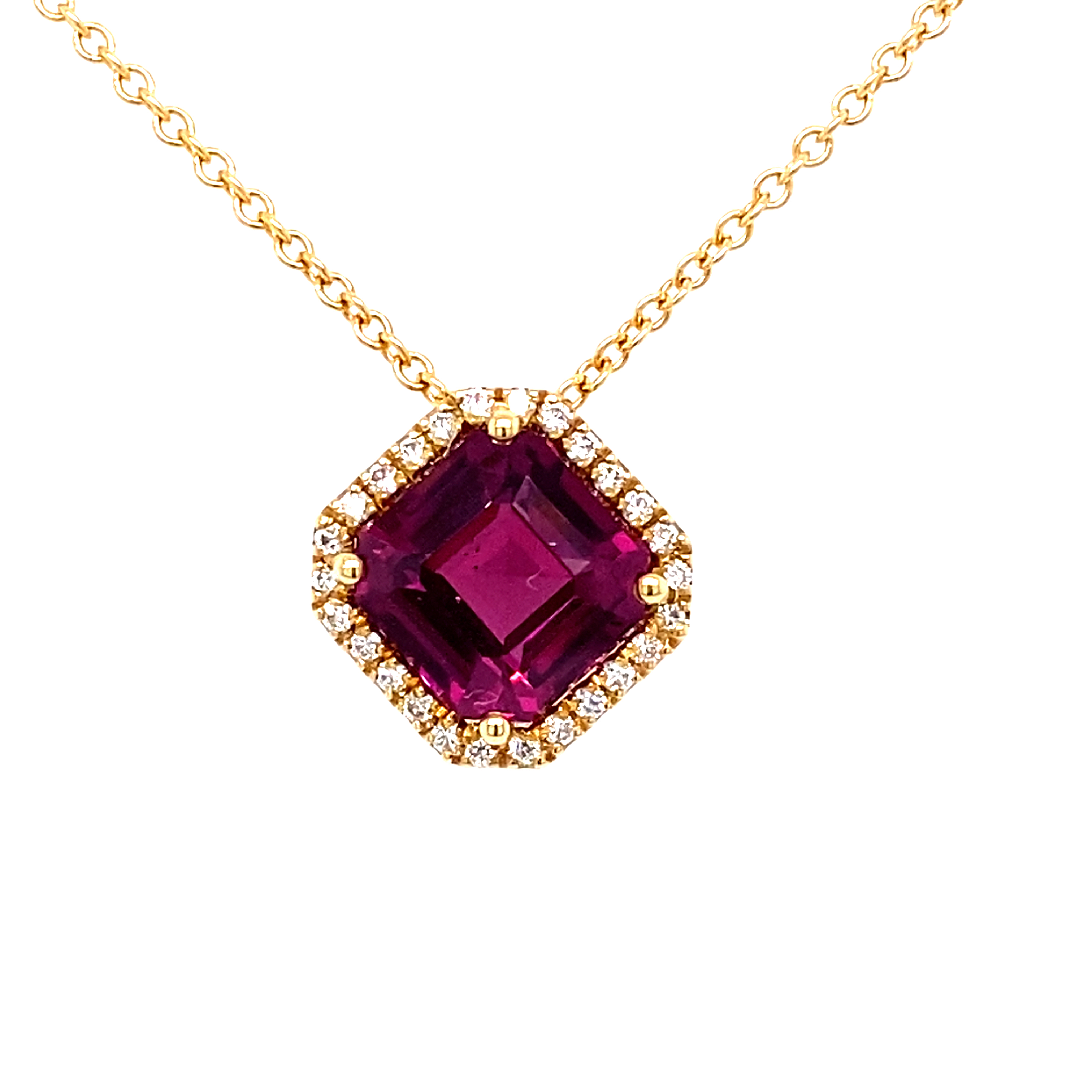 Rhodolite Garnet and Diamond Pendant 18 Carat Yellow Gold