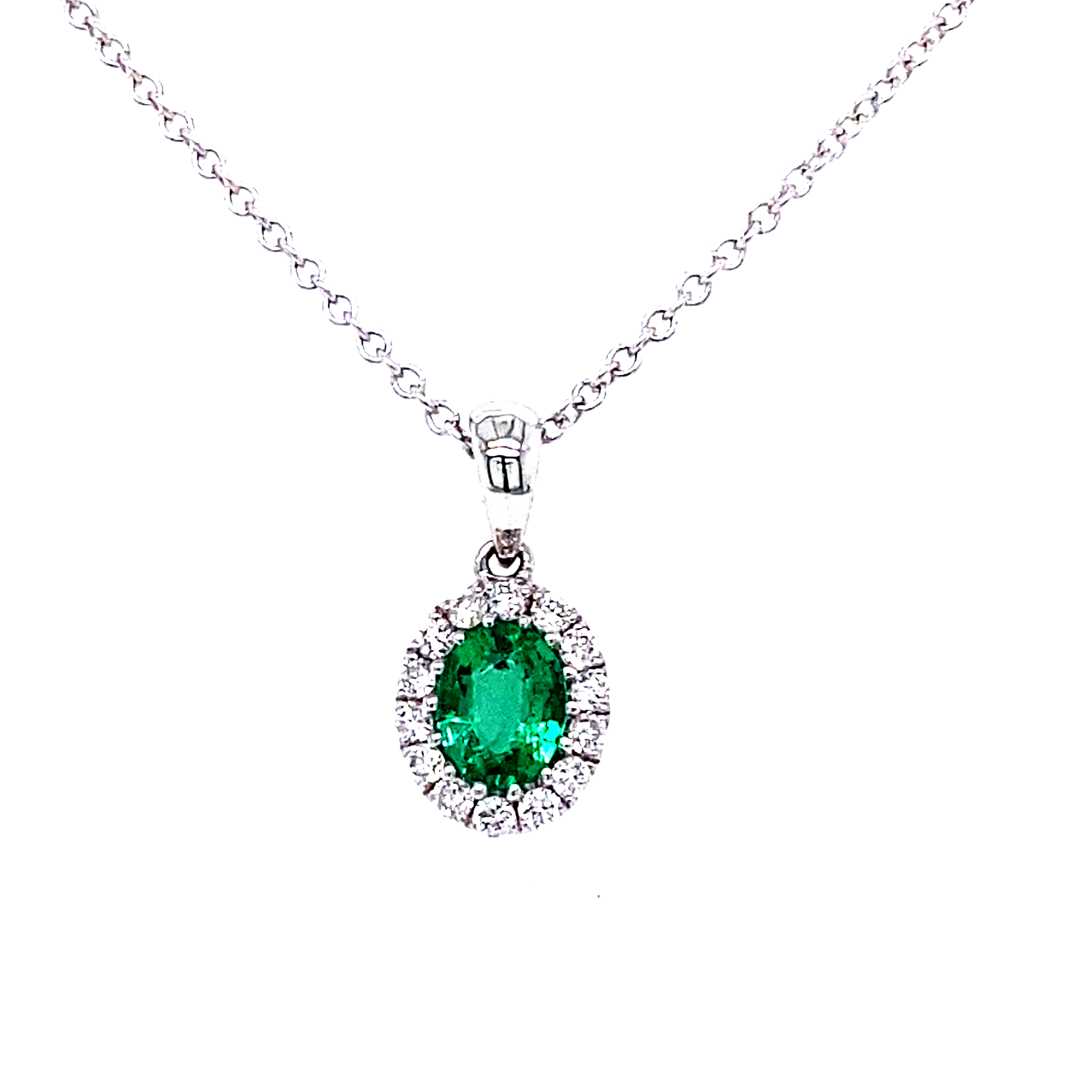 18 Carat White Gold Emerald and Diamond Pendant