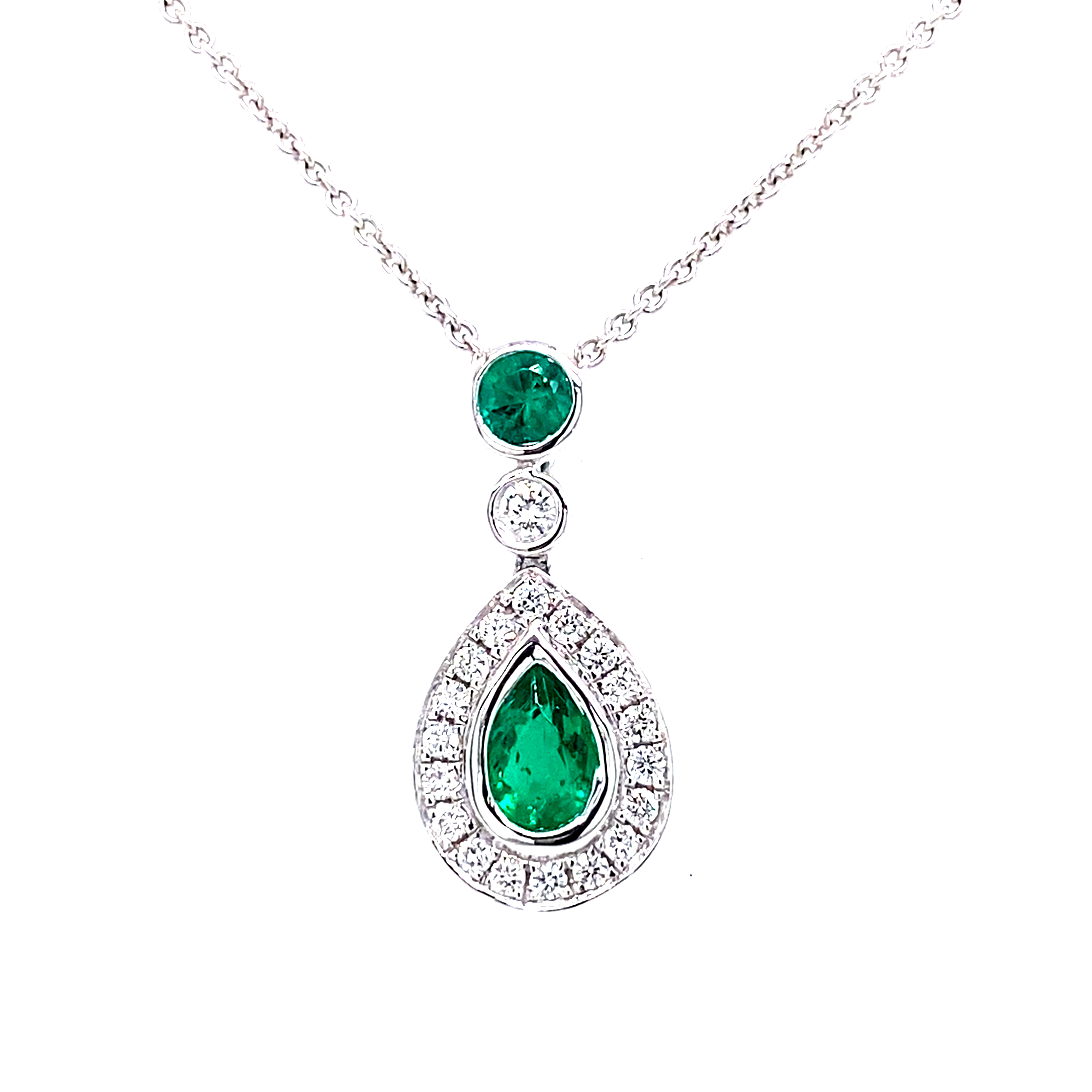 18ct White Gold Emerald and Diamond Pendant