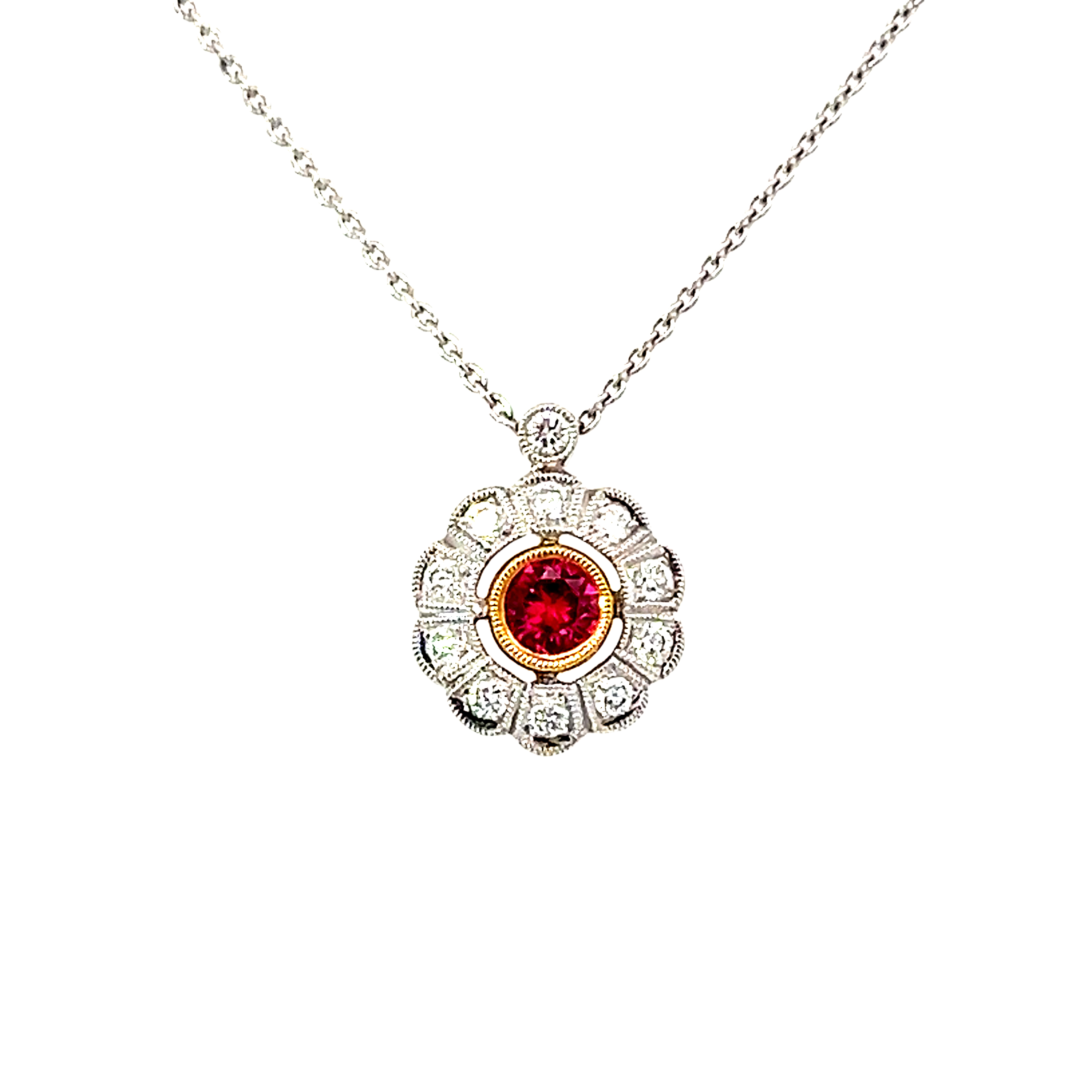 18 Carat White Gold Ruby and Diamond Pendant