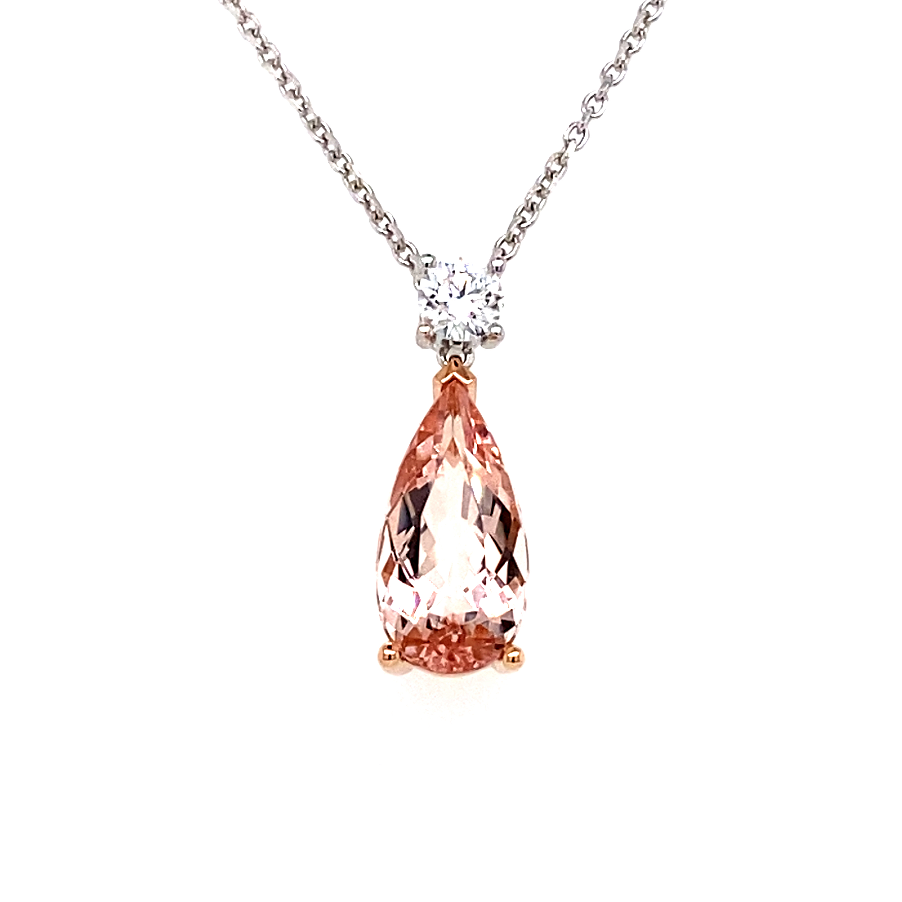 A Morganite and Diamond Pendant in 18 Ct White Gold