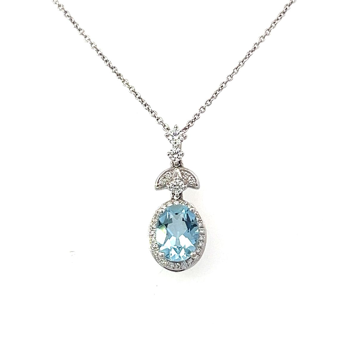 18 Carat White Gold Aquamarine and Diamond Pendant