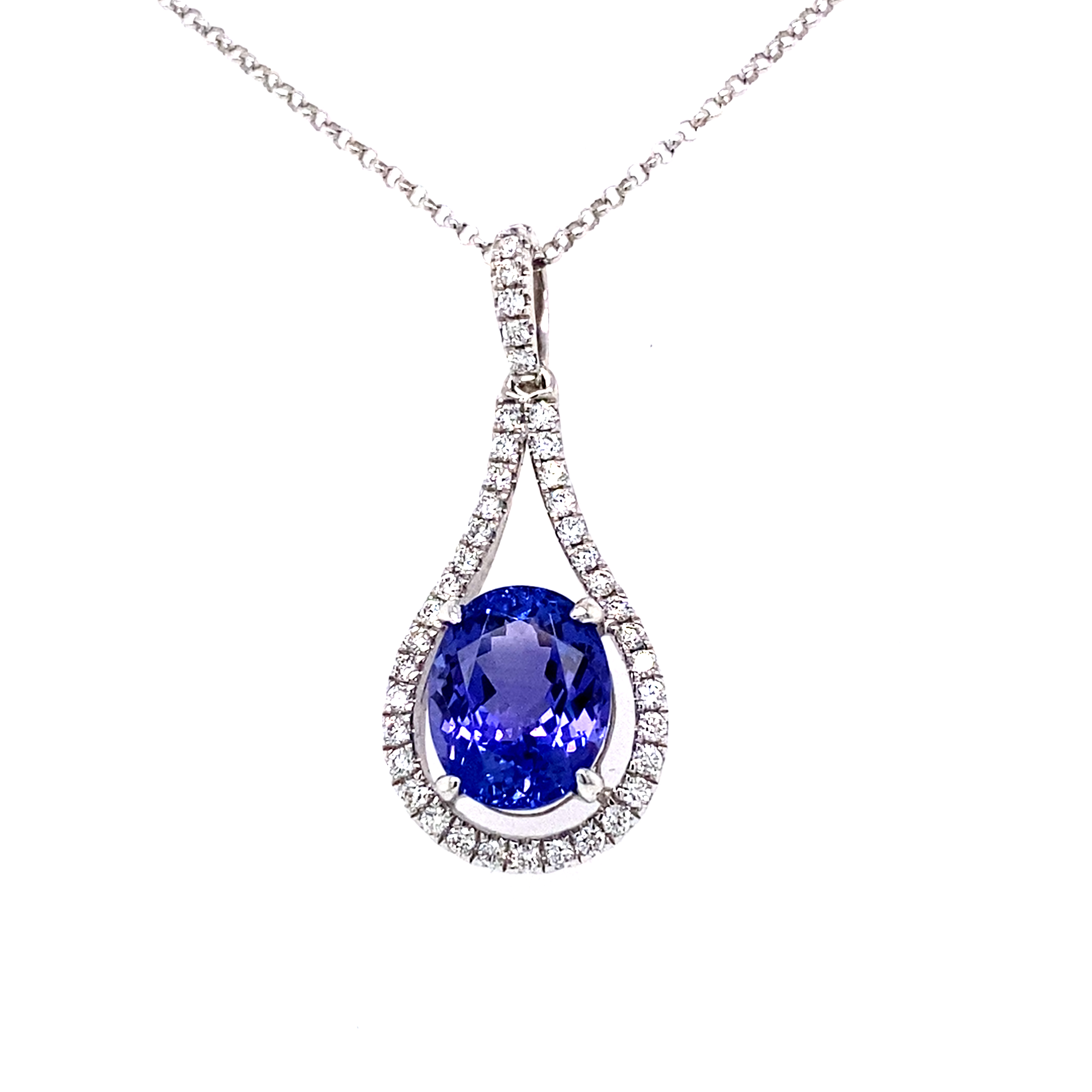 18 carat White Gold, Tanzanite and Diamond Pendant