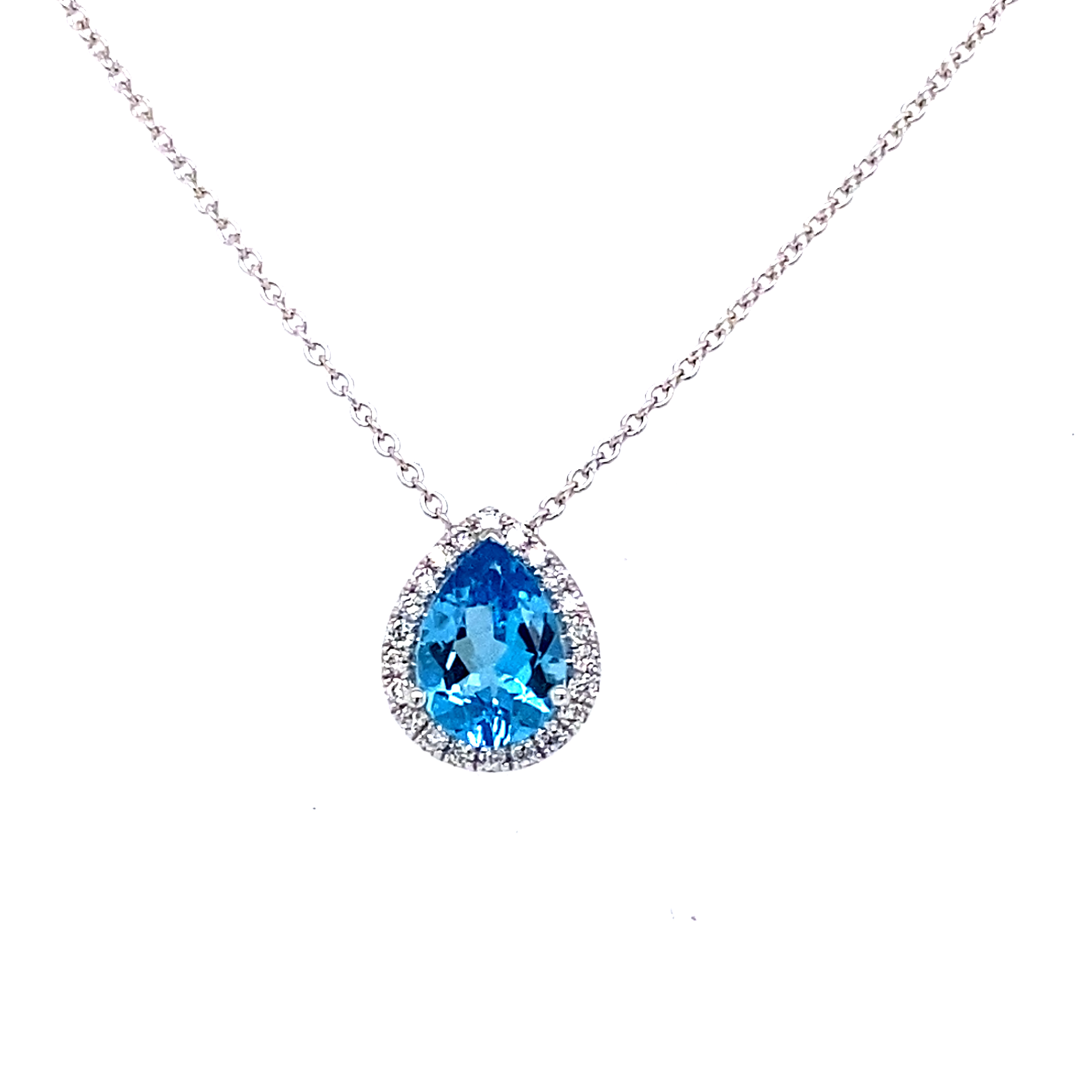 18 Carat White Gold Blue Topaz and Diamond Pendant