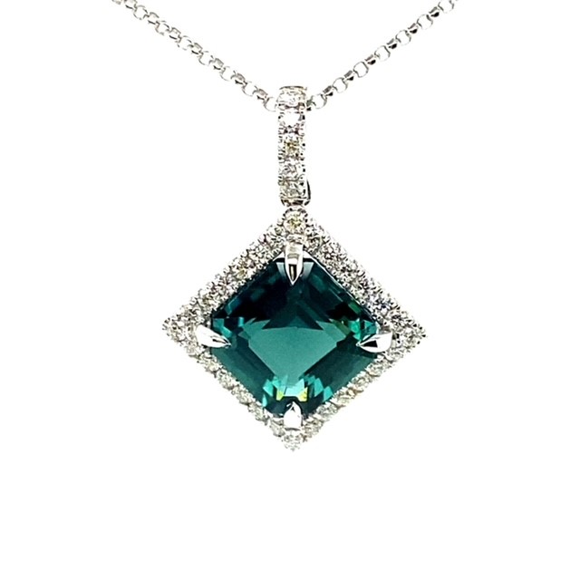 18ct white gold Tourmaline and Diamond Pendant