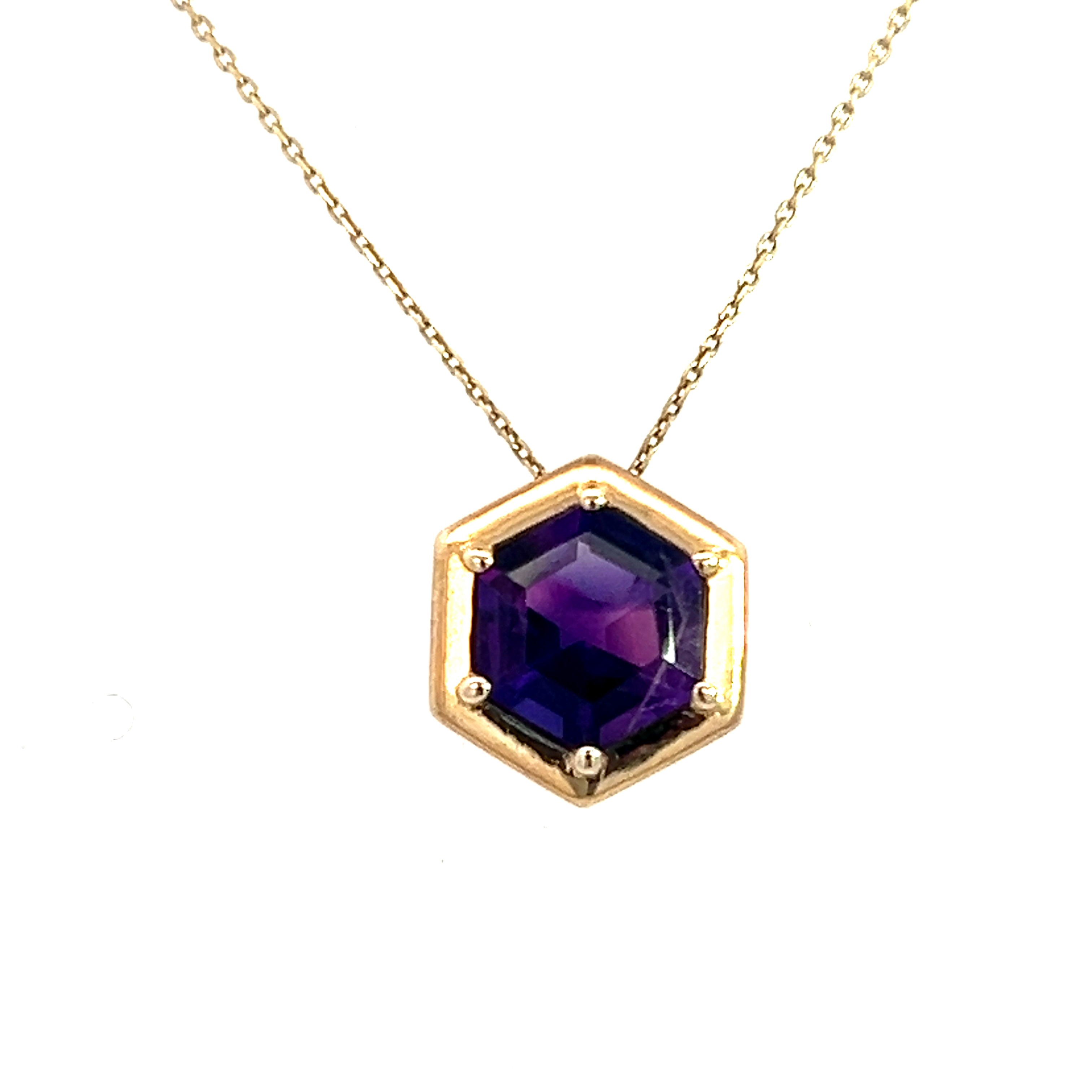 9 Carat Yellow Gold Hexagonal 8mm Amethyst Pendant