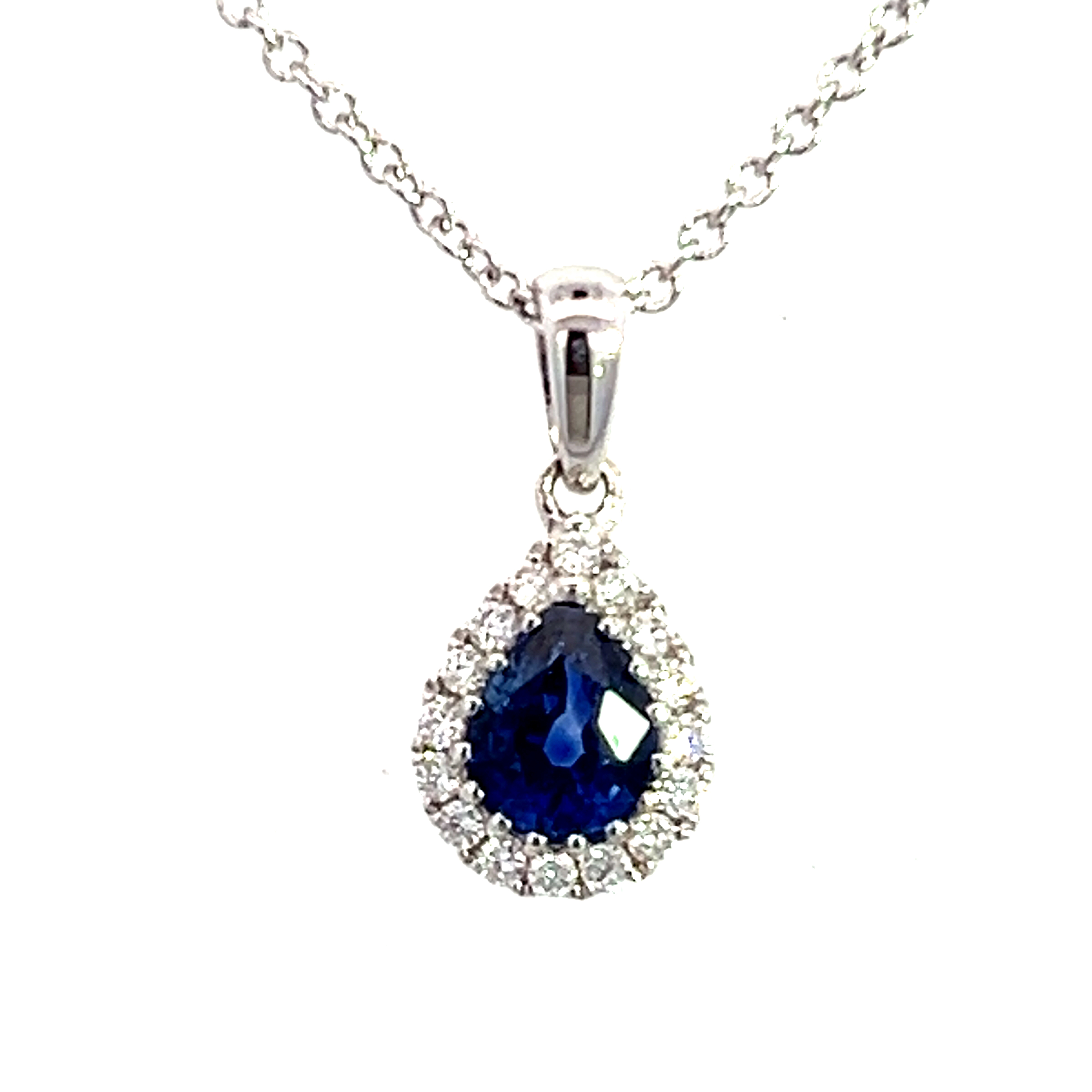 18 Carat White Gold and Pear Shape Sapphire Pendant