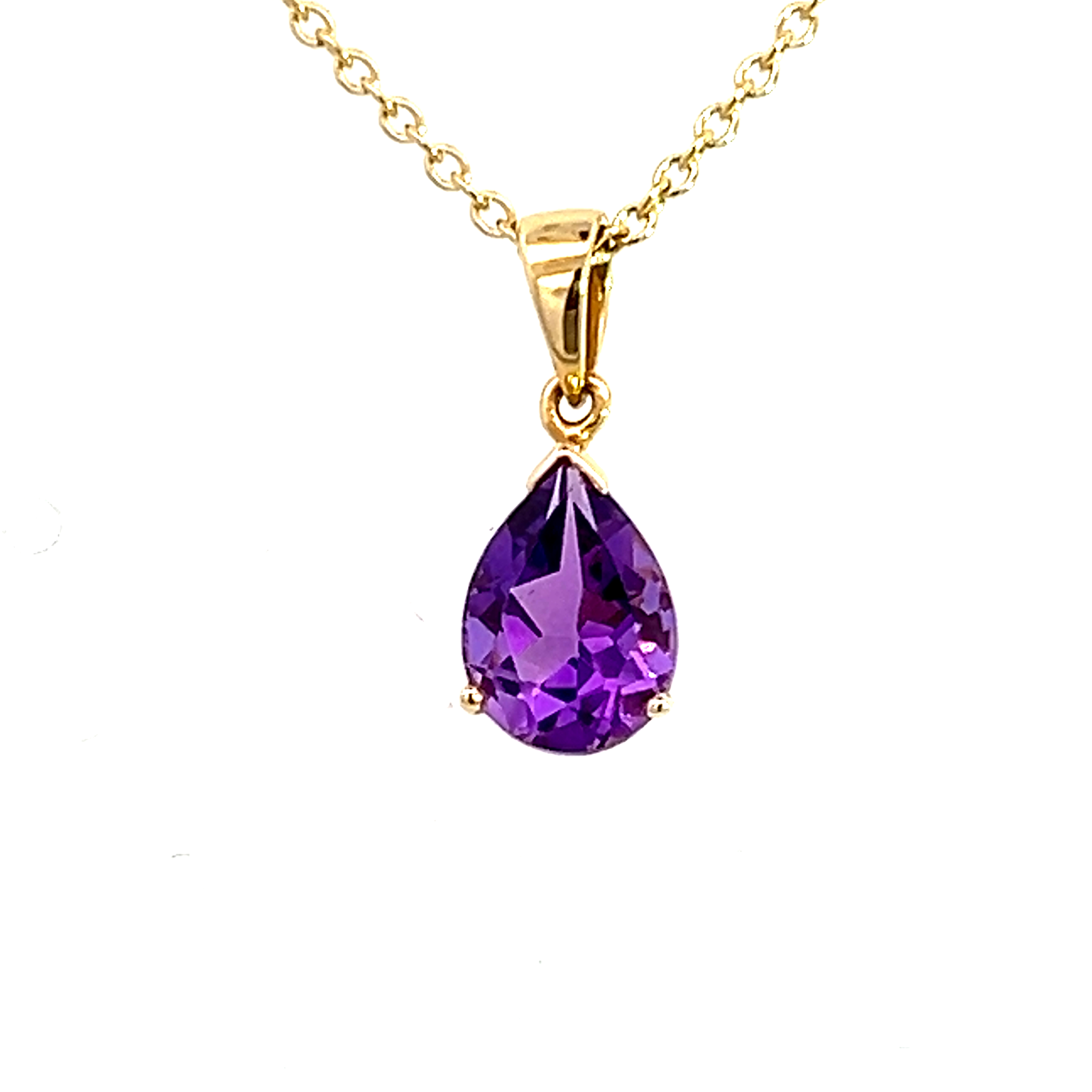 18 Carat Yellow Gold Amethyst Pear Shape Pendant