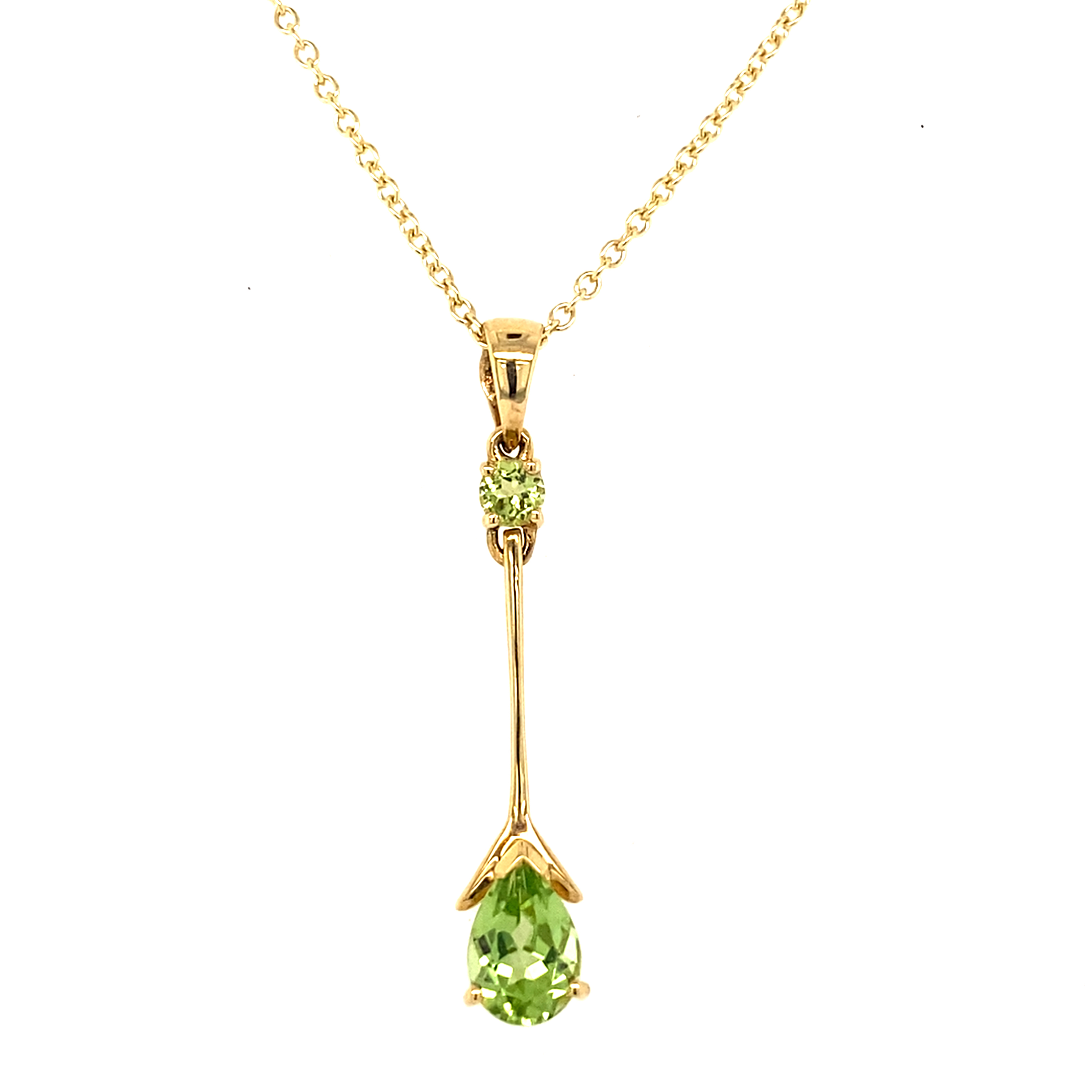 18 Carat Yellow Gold double Peridot Drop Pendant