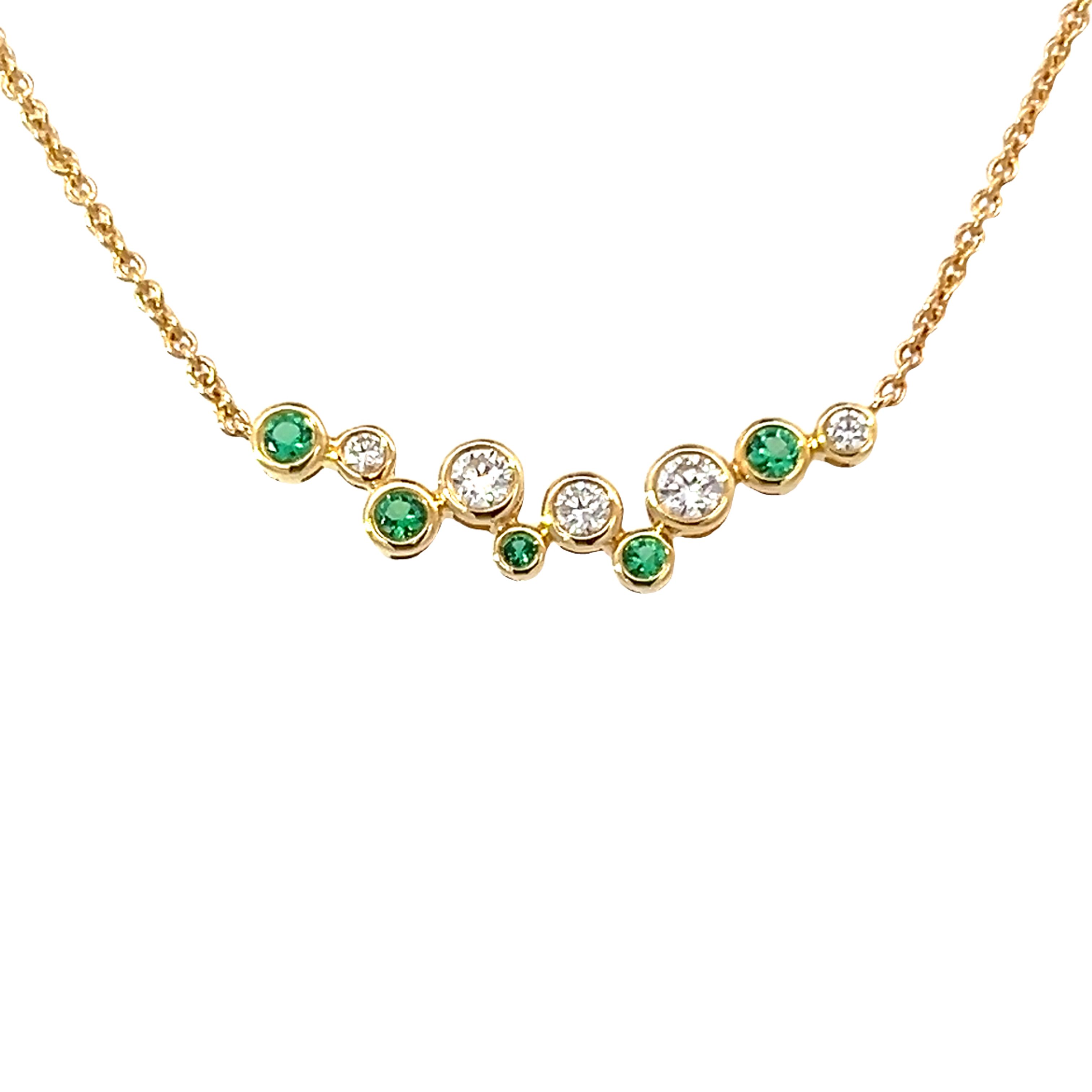 18 Carat Yellow Gold Emerald and Diamond Bubbles Smile Necklet
