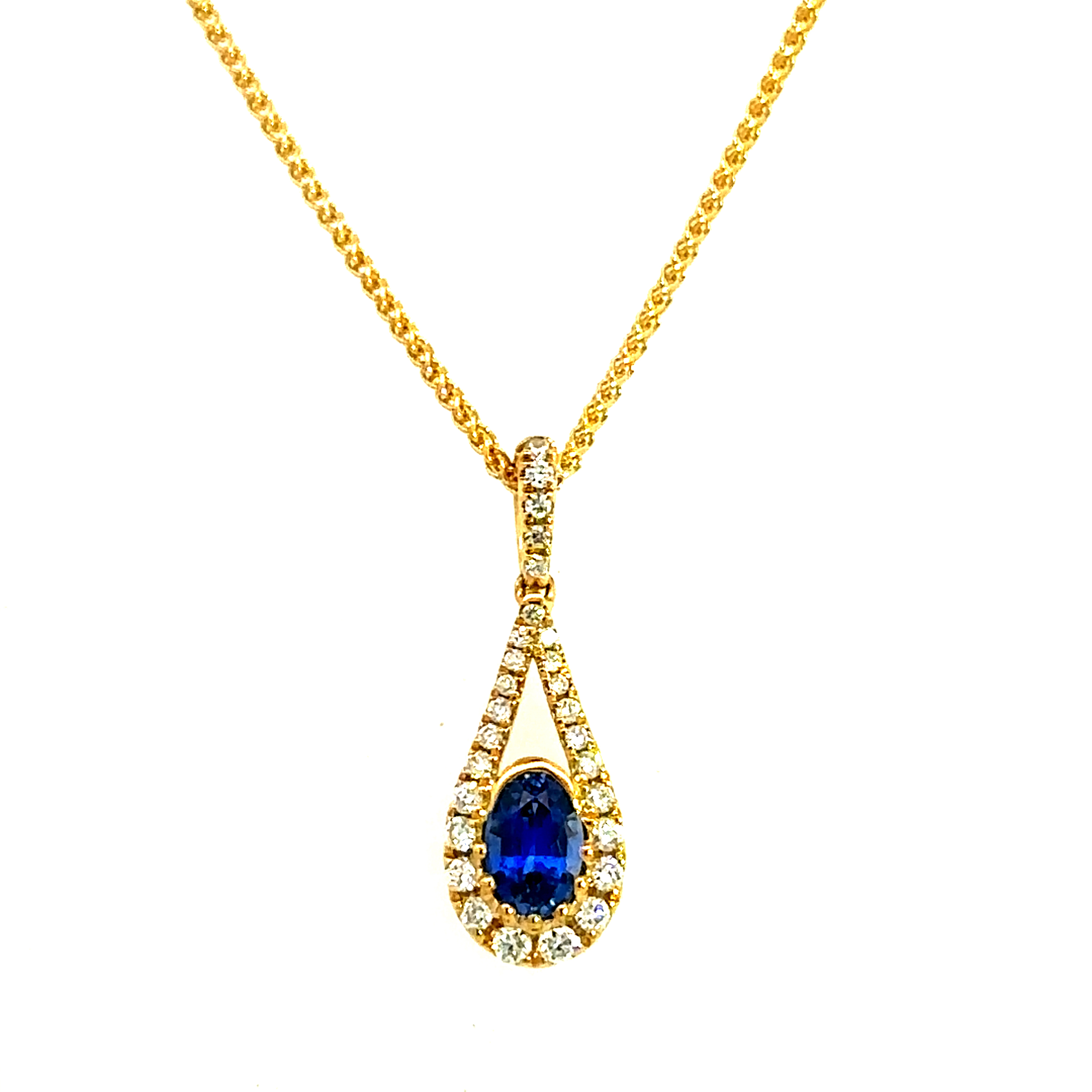 18 Carat Yellow Gold Sapphire and Diamond Pendant