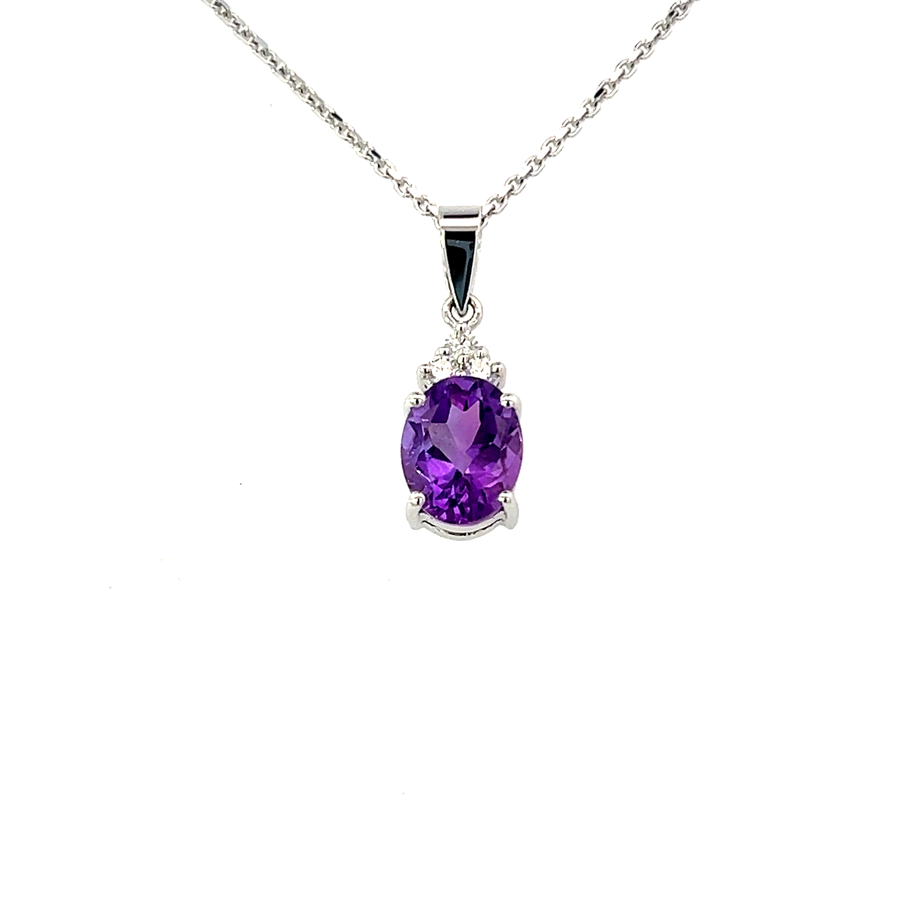 18 Carat White Gold, Amethyst and Diamond Oval Pendant