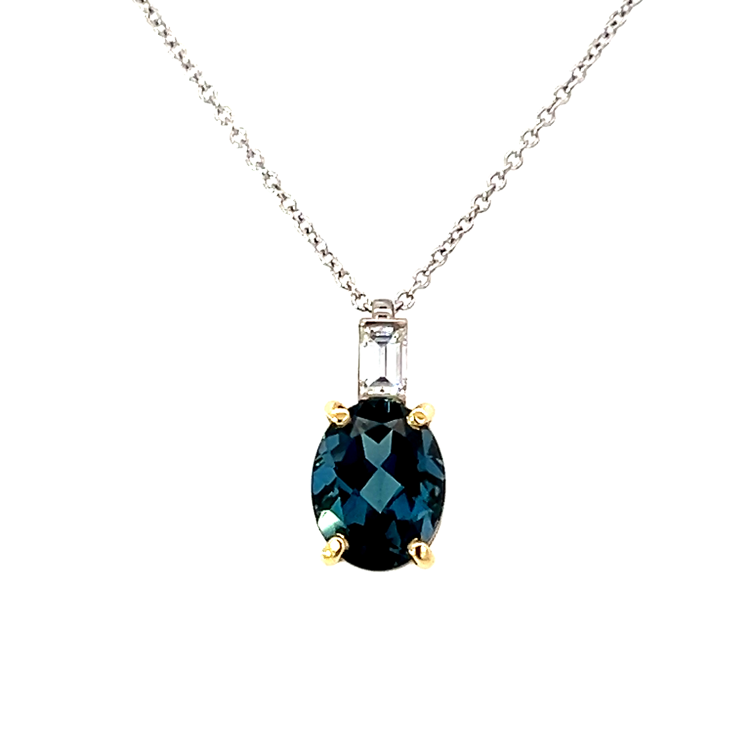 18 Carat Yellow & White Gold Blue Topaz and Diamond Pendant