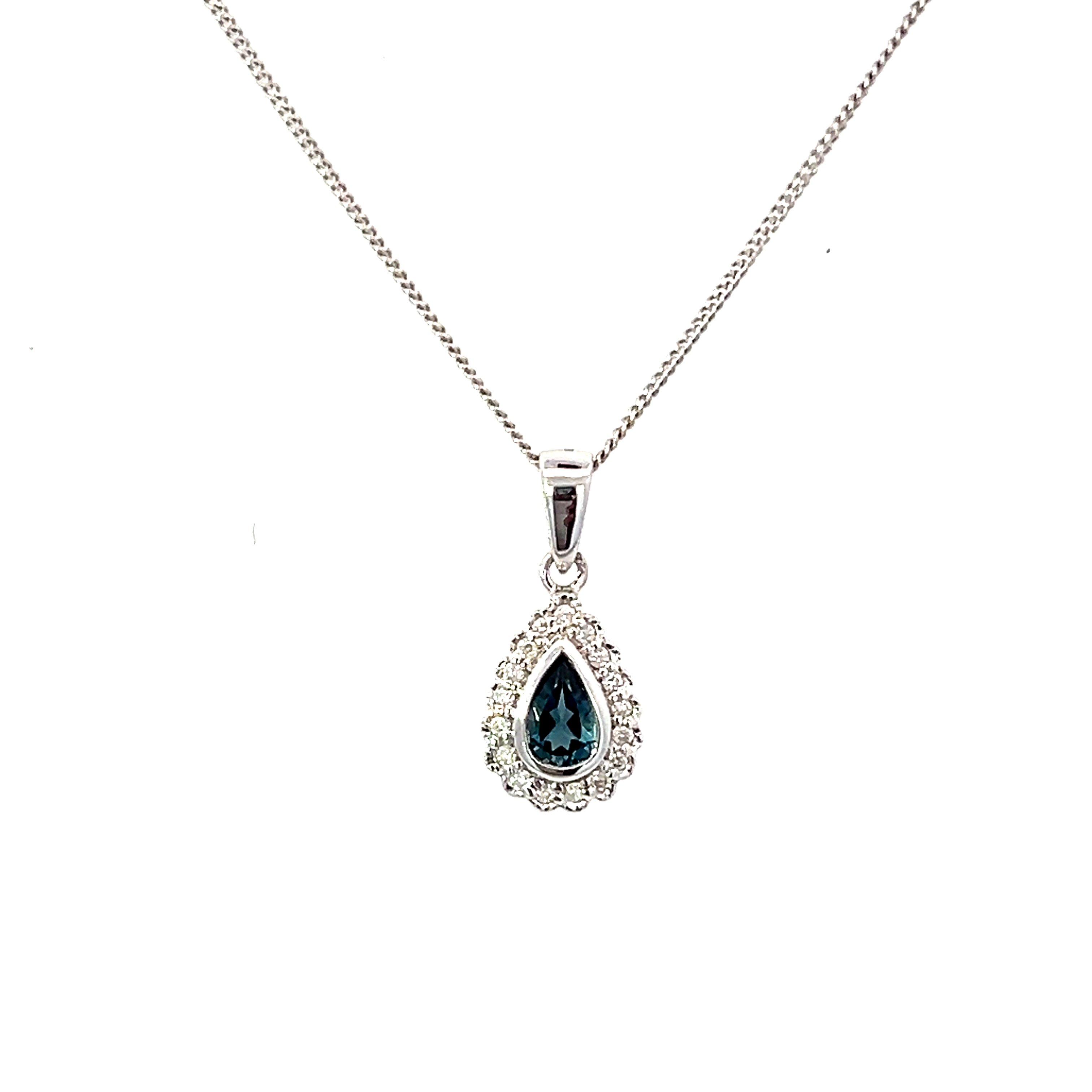 9 Carat White Gold Topaz and Diamond Pendant