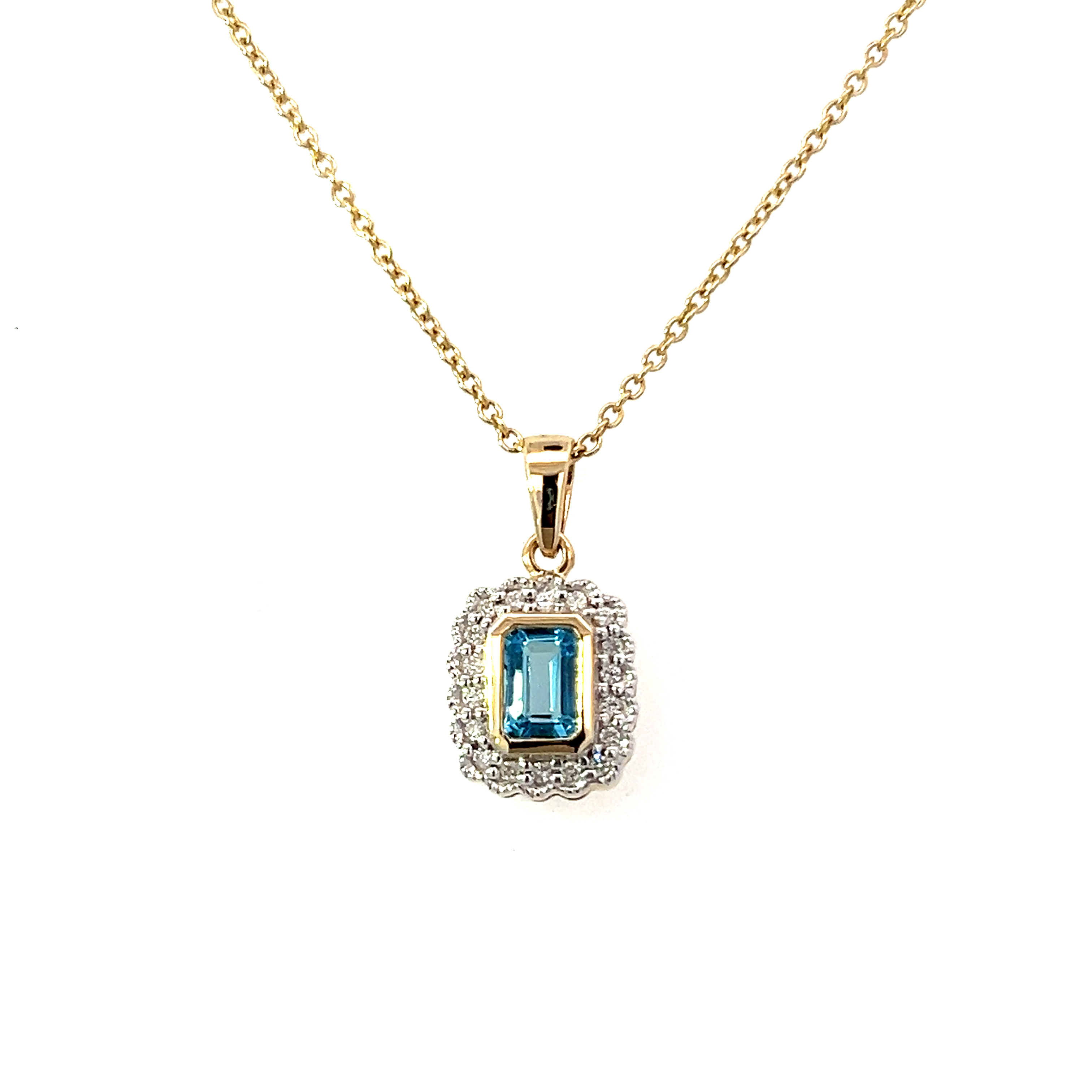 9 Carat Yellow Gold Swiss Blue Topaz and Diamond Pendant