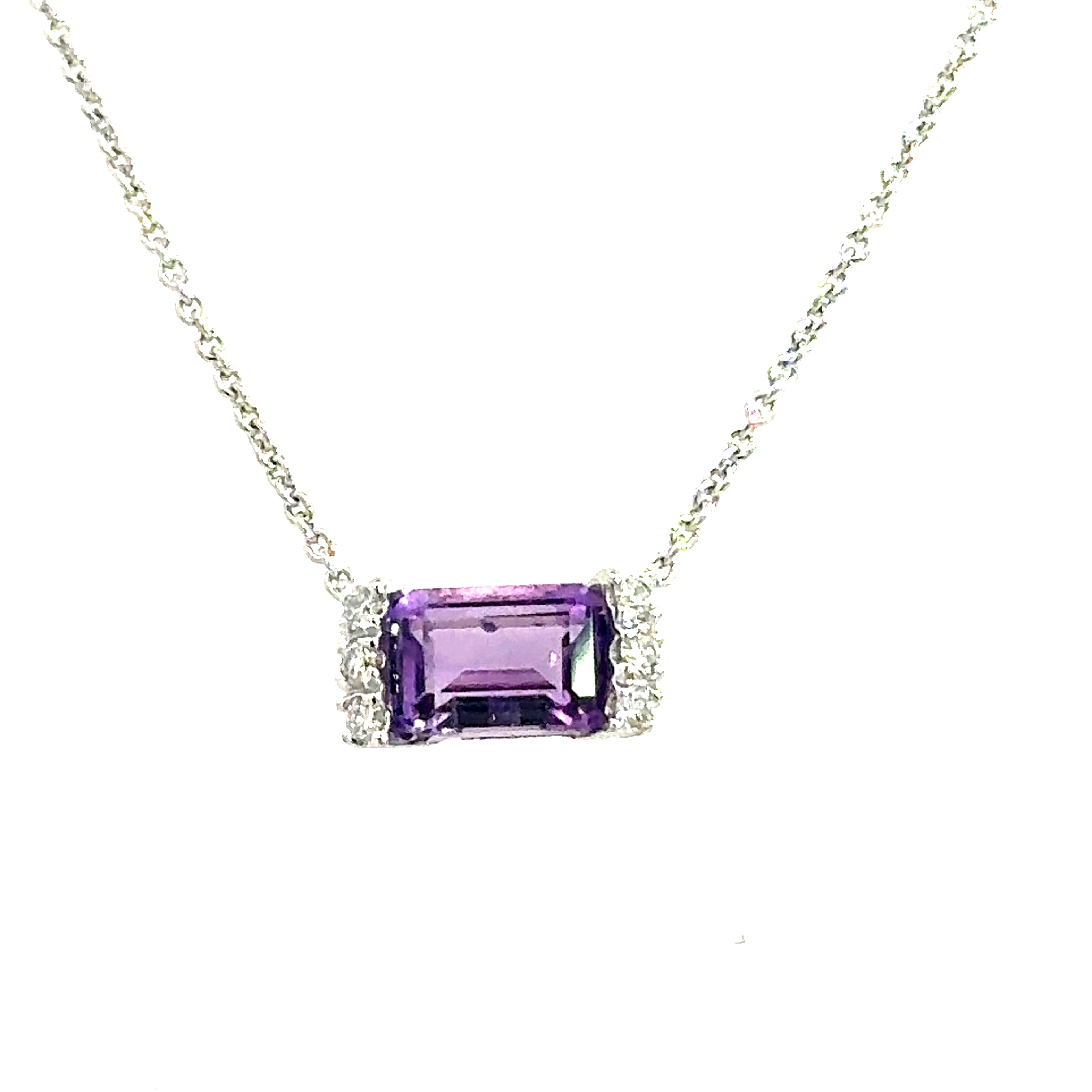 9 Carat White Gold, Amethyst and Diamond Necklace