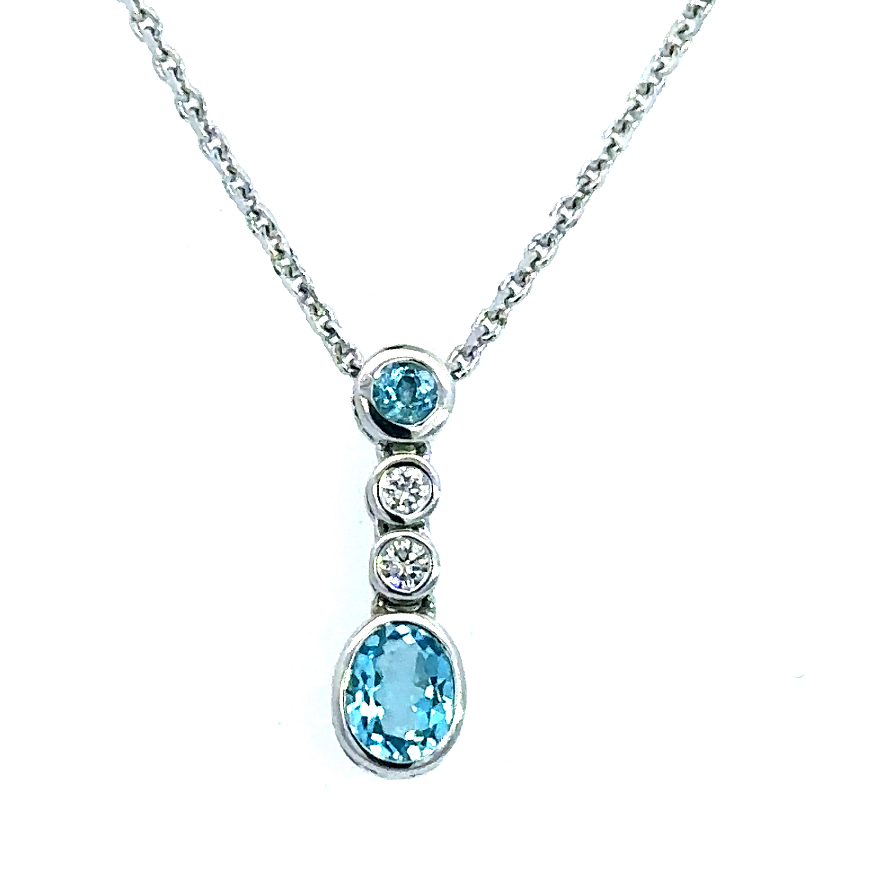 18 Carat White Gold, Blue Topaz and Diamond Drop Pendant