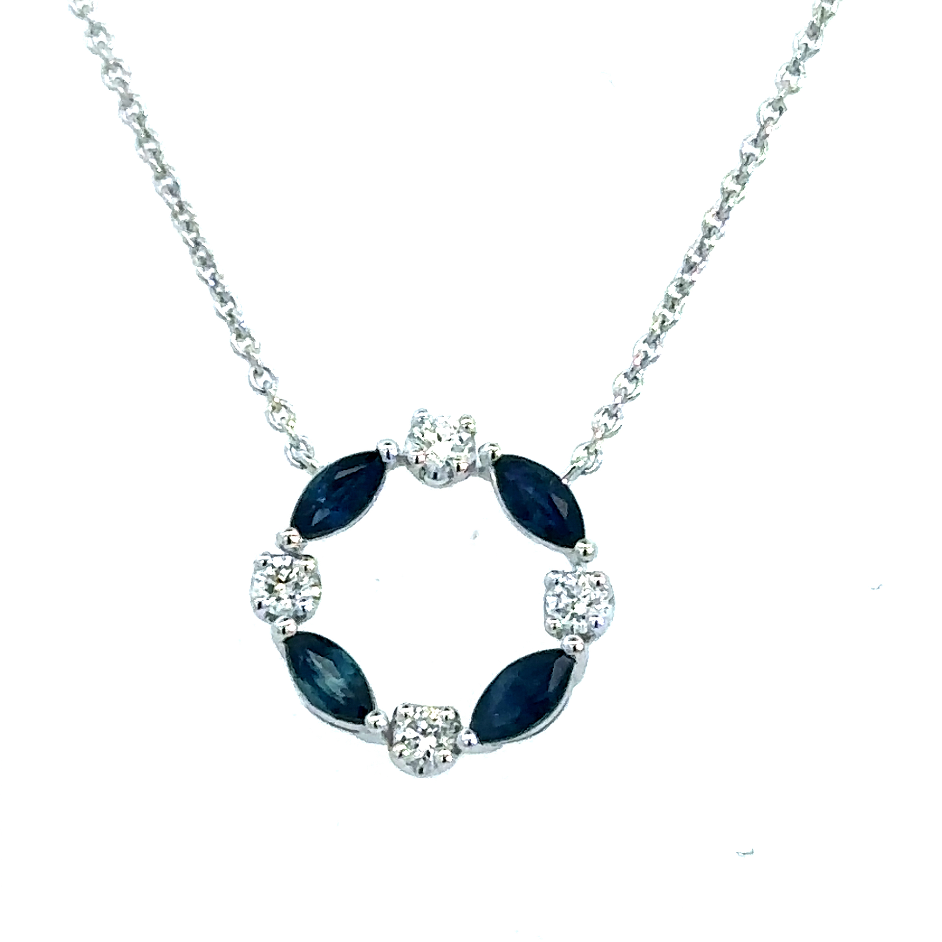 18 Carat White Gold  Diamond and Sapphire Circle Pendant