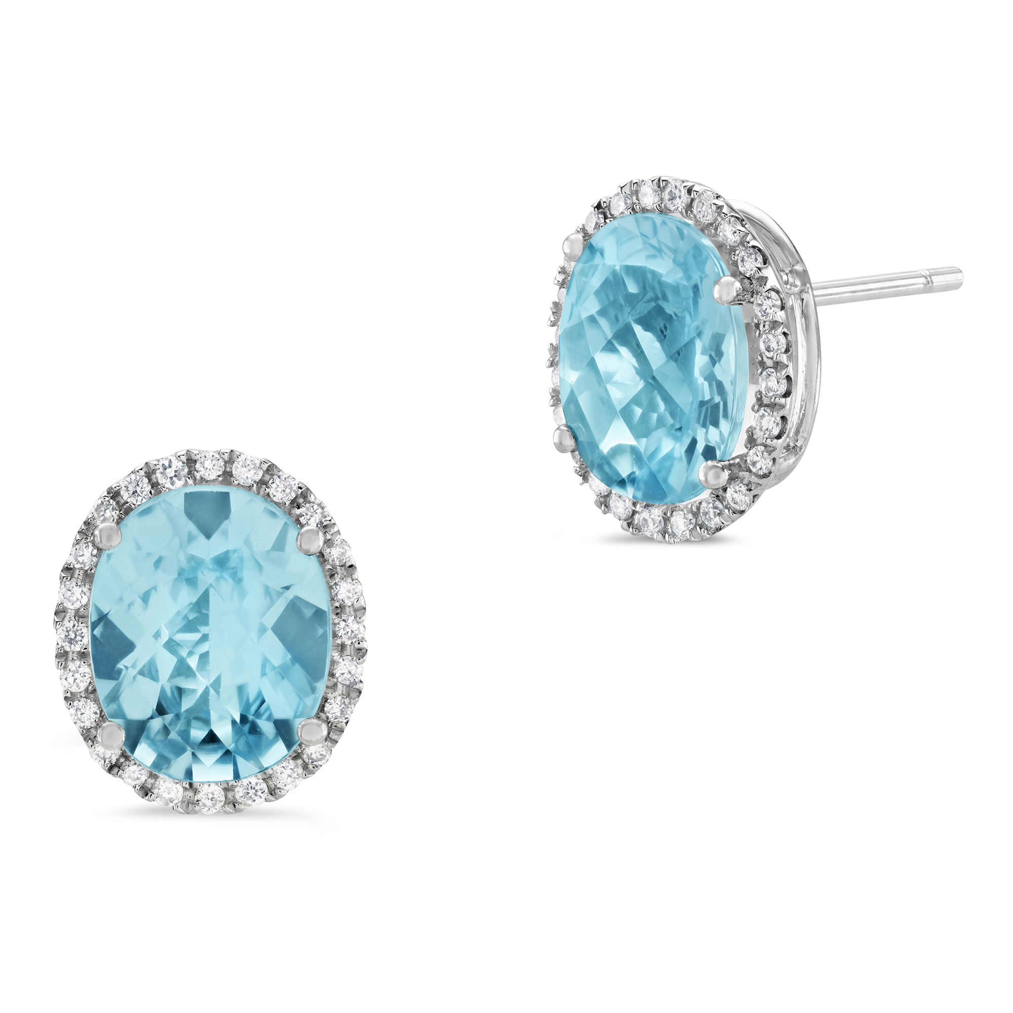 14 Carat White Gold Oval Cut Blue Topaz Stud Earrings Gemset Earrings