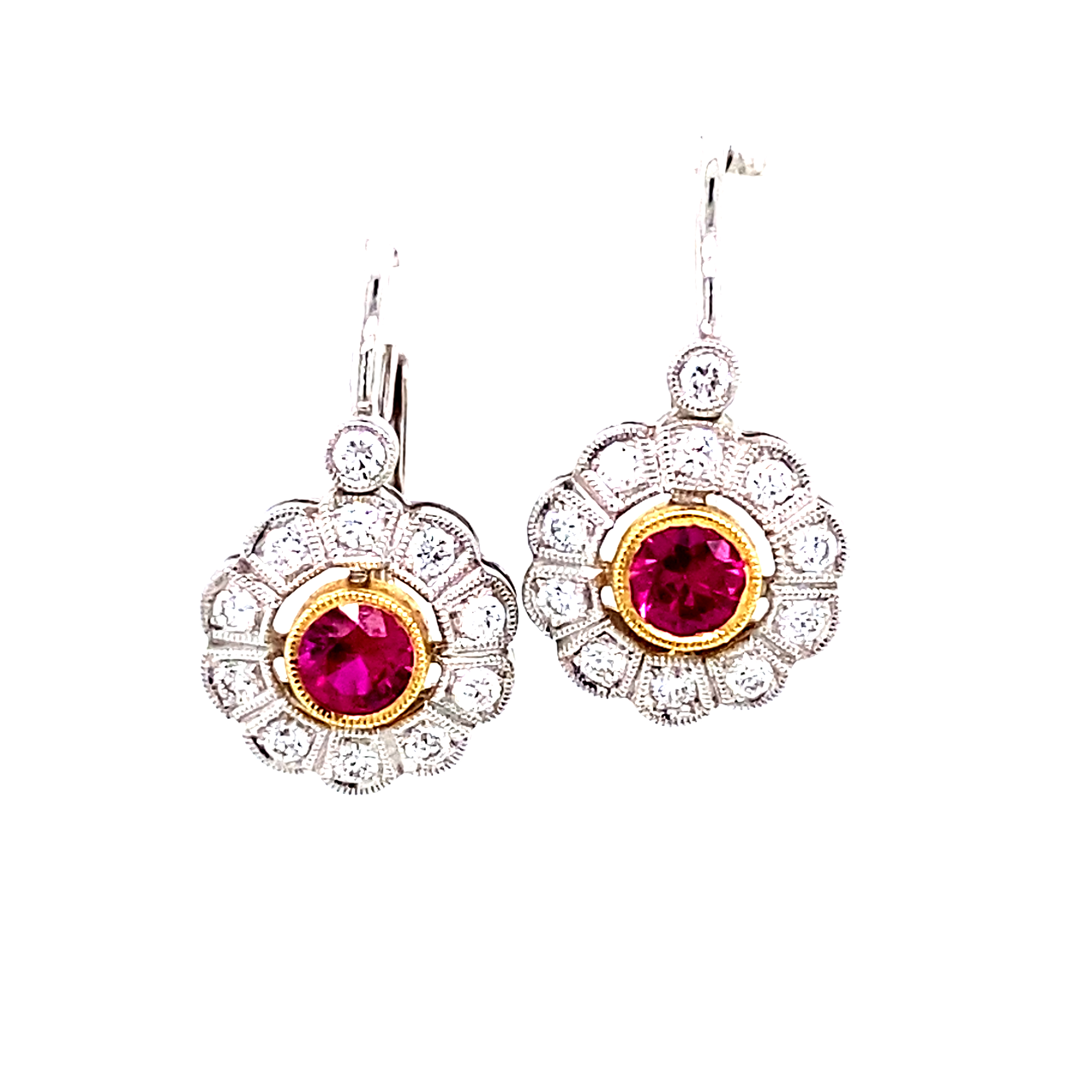 18ct White Gold Earrings with Rubies and Diamonds