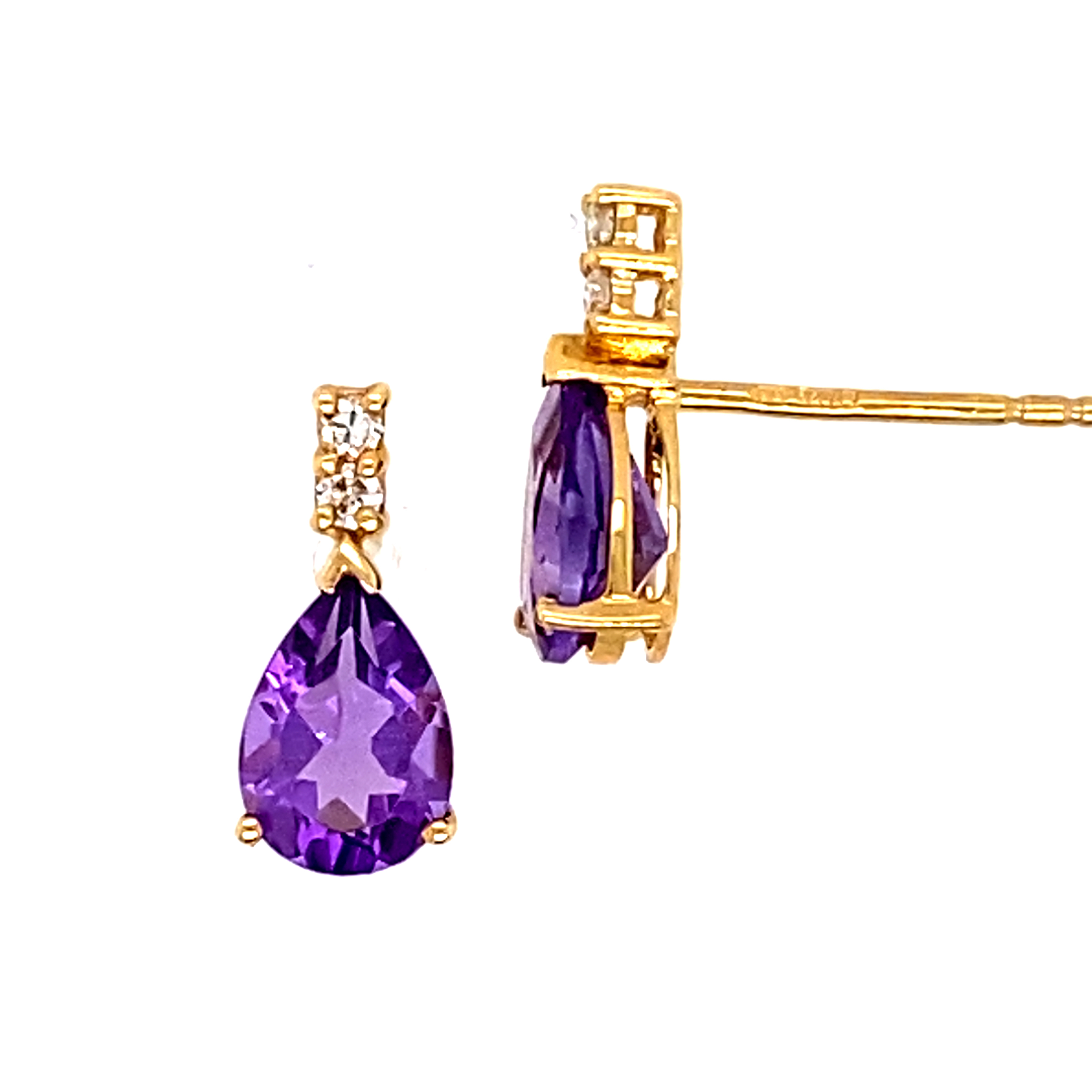 18 Carat Yellow Gold, Amethyst and Diamond Studs