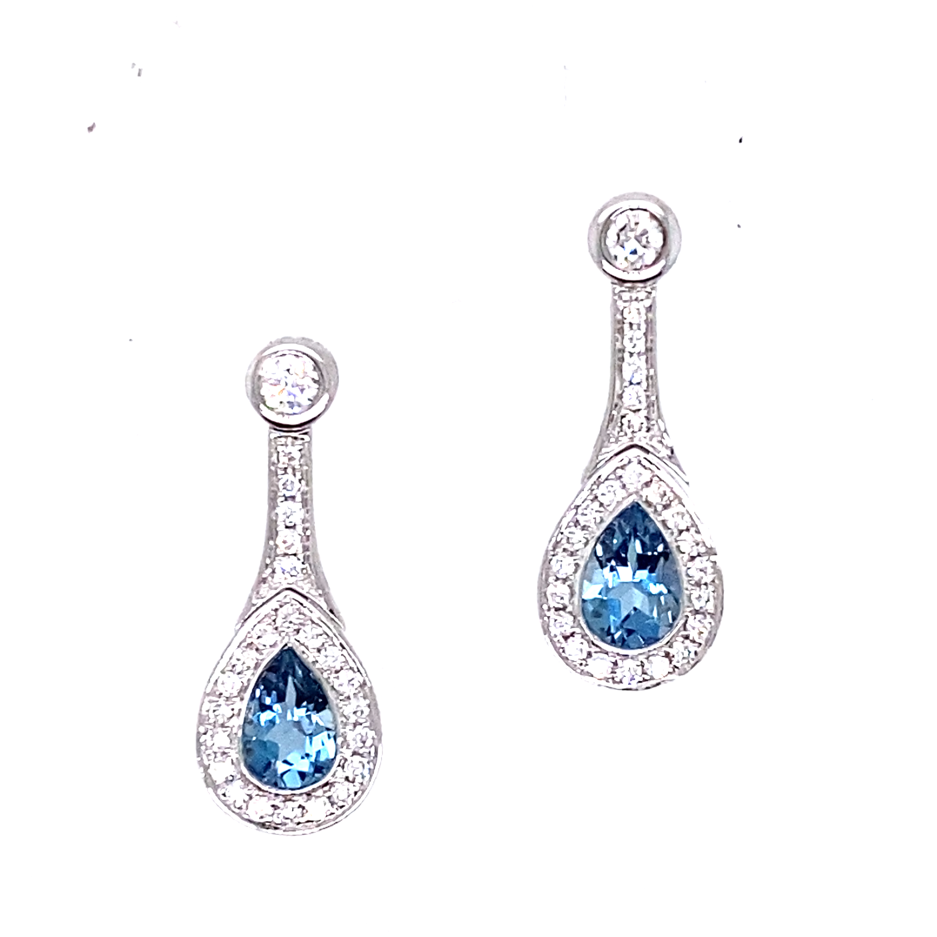 18ct white gold Aquamarine and Diamond dangly earrings