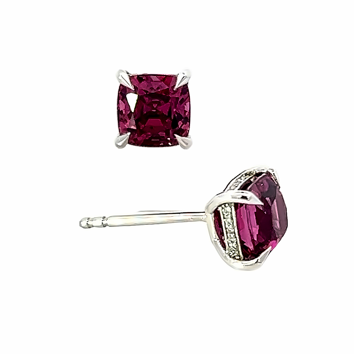 Rhodolite Garnet studs with Diamond set Top Bezel