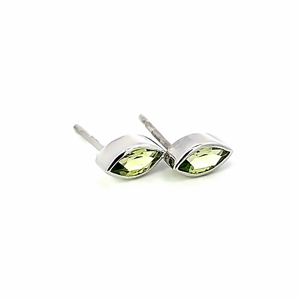 9 Carat White Gold Peridot Marquis Studs