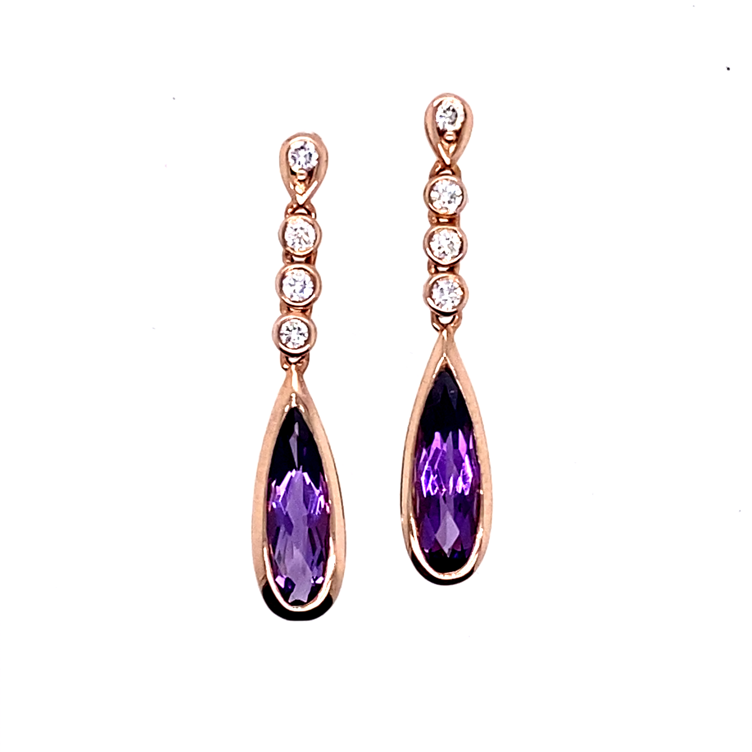 9ct Rose Gold Amethyst and Diamond Dangly Earrings