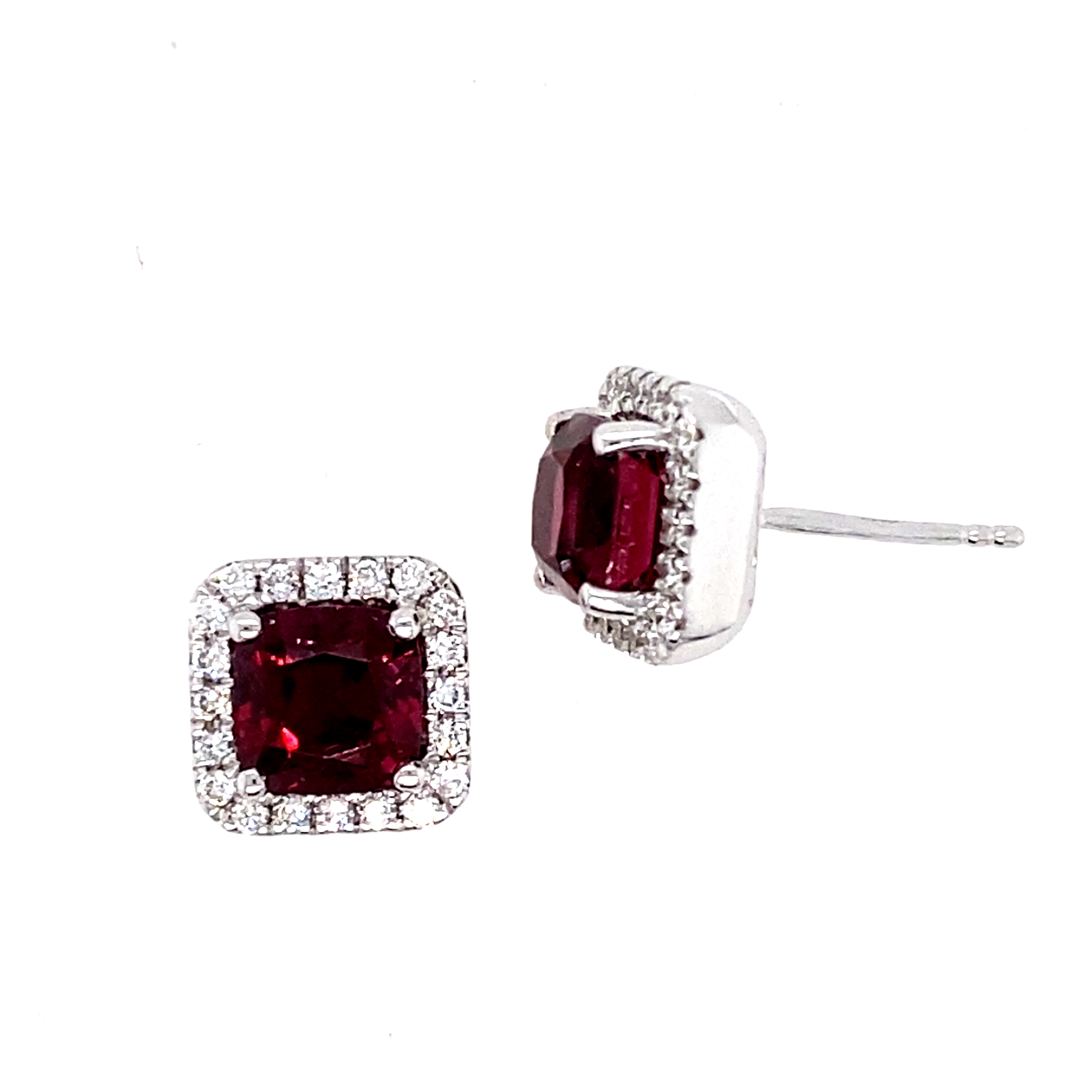 18 Carat White Gold Rhodolite Garnet and Diamond Studs