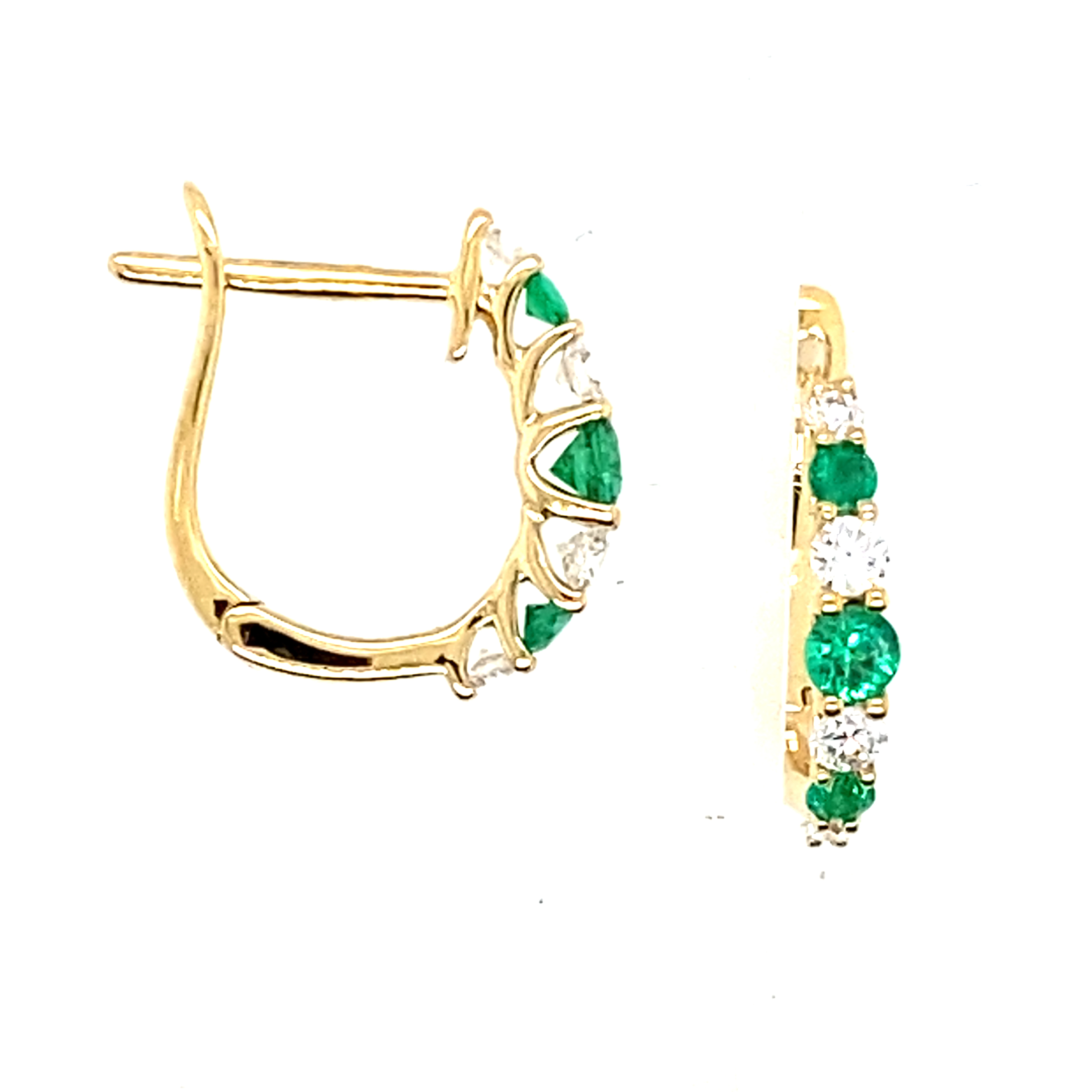 18 Carat Yellow Gold Emerald and Diamond Hinge Hoops