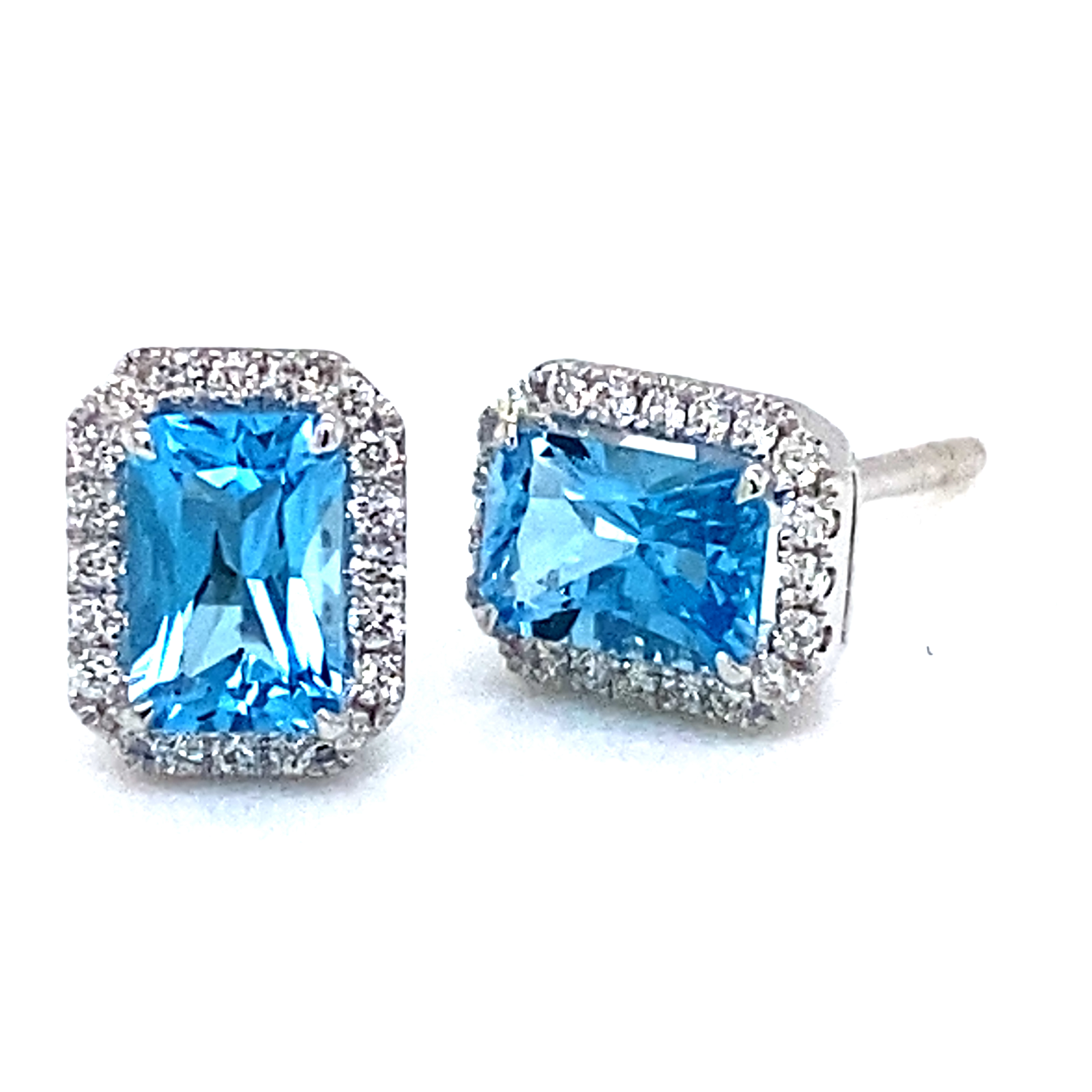 18 Carat White Gold Blue Topaz and Diamond Studs
