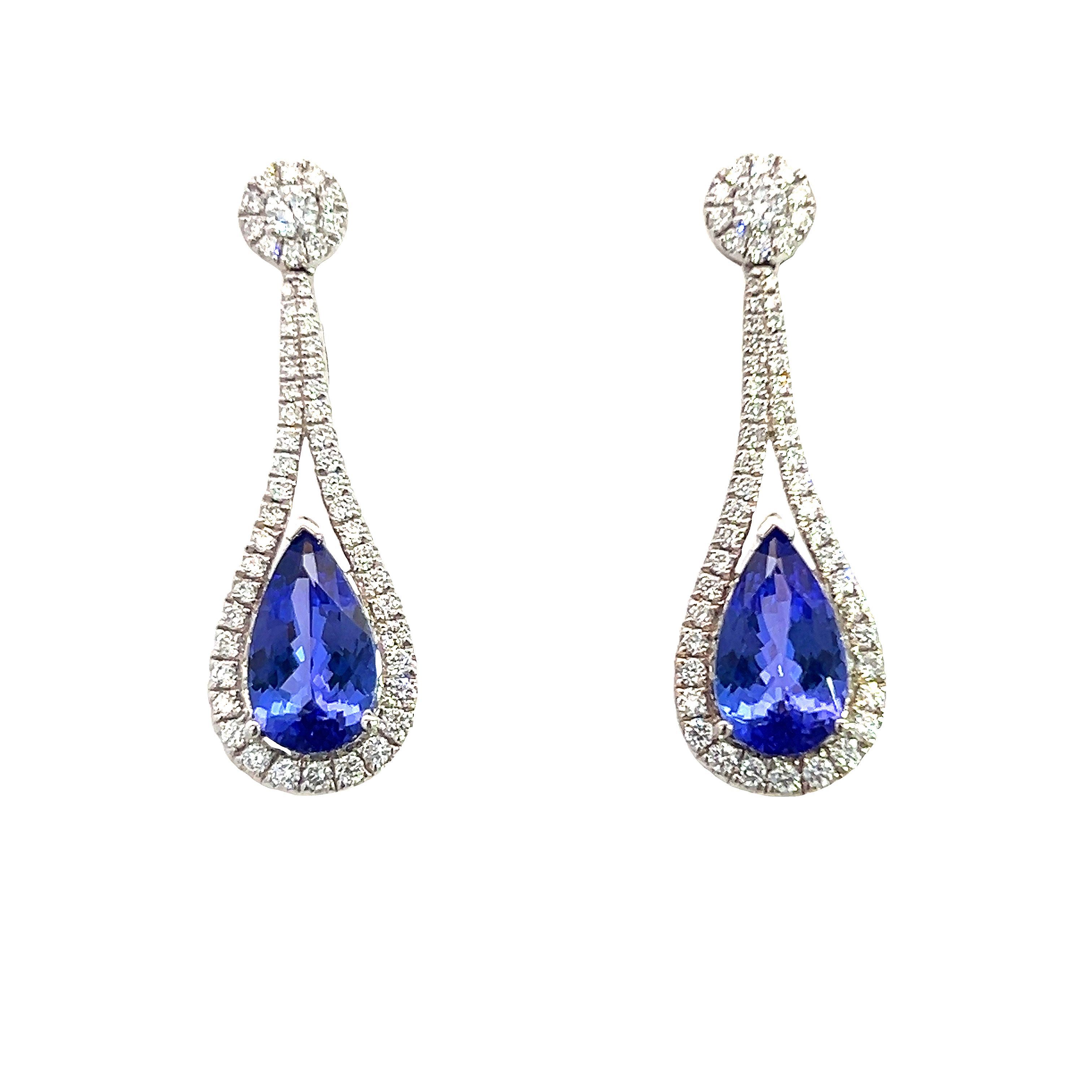 18 Carat White Gold, Tanzanite and Diamond Pear Shape Drops