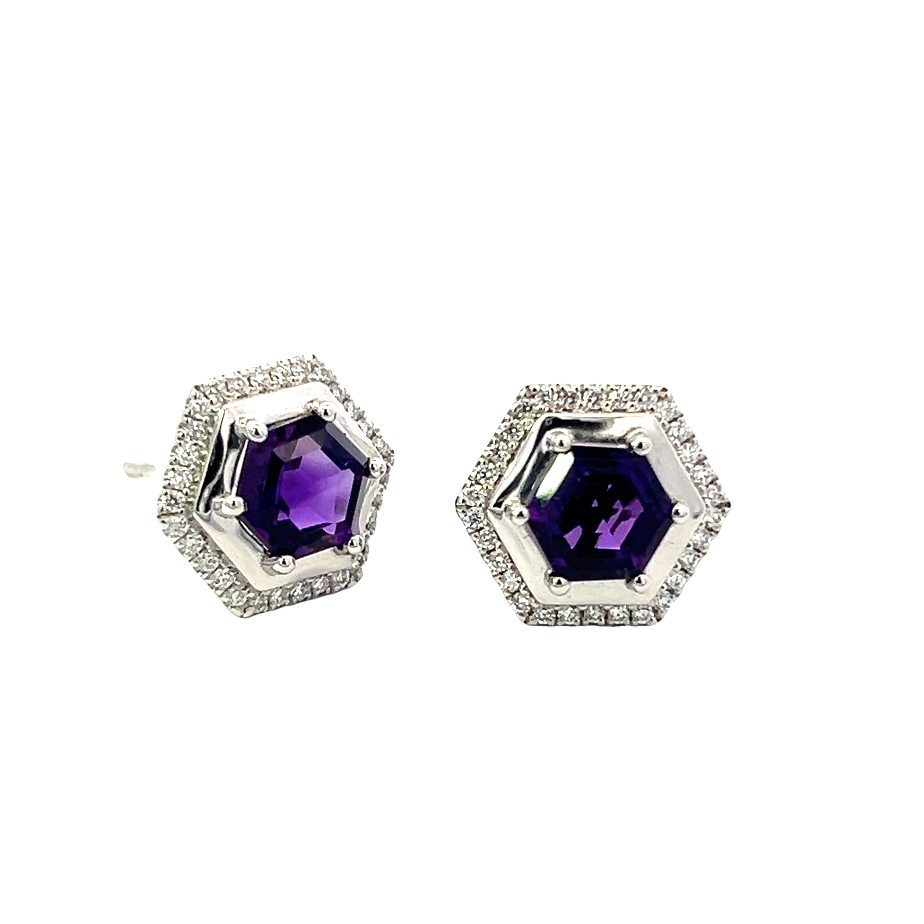 9 Carat White Gold Amethyst and Diamond Studs