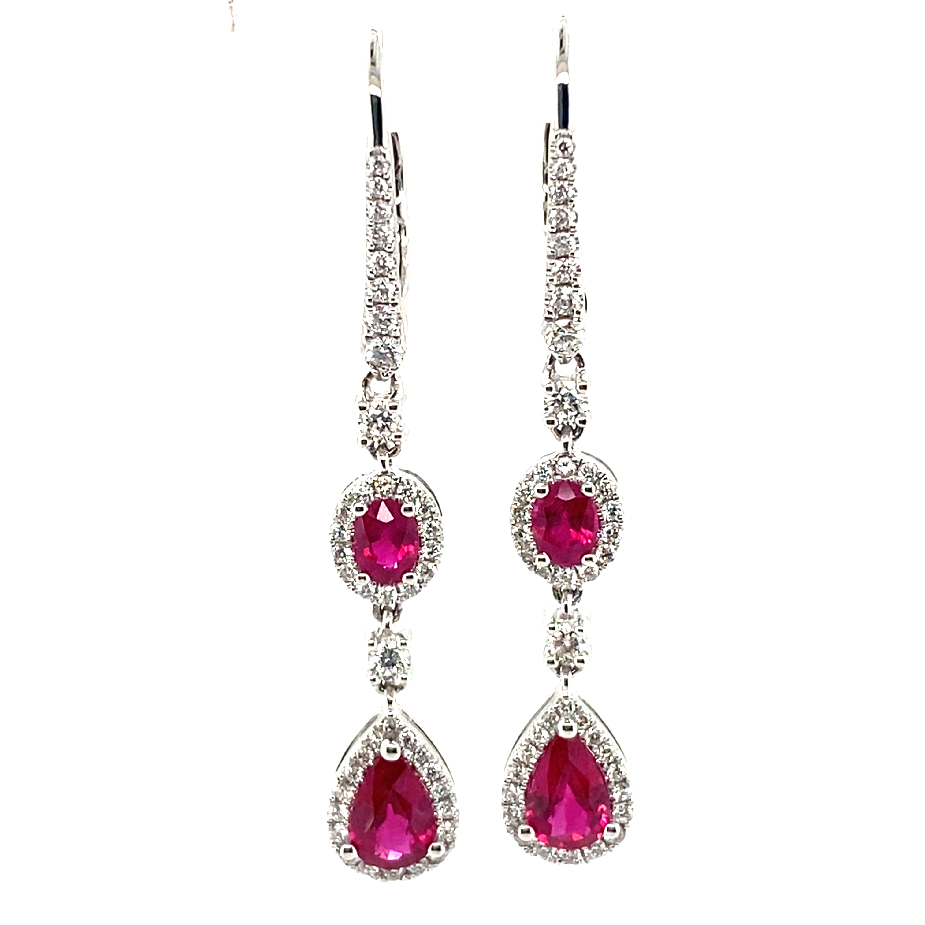 18 Carat White Gold Ruby and Diamond Drop Earrings