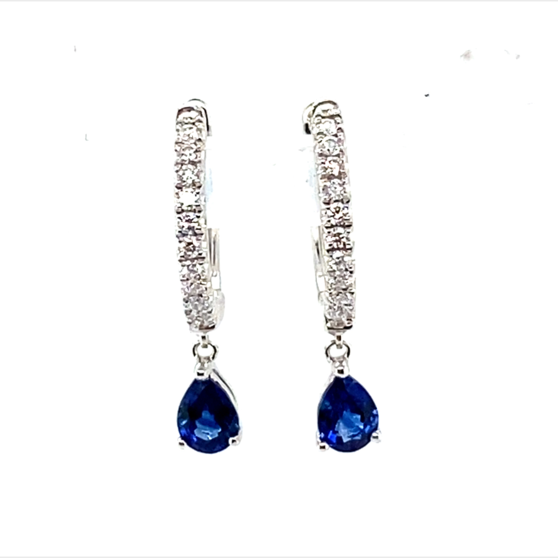 18 Carat White Gold Diamond Hoops with Sapphire Drop