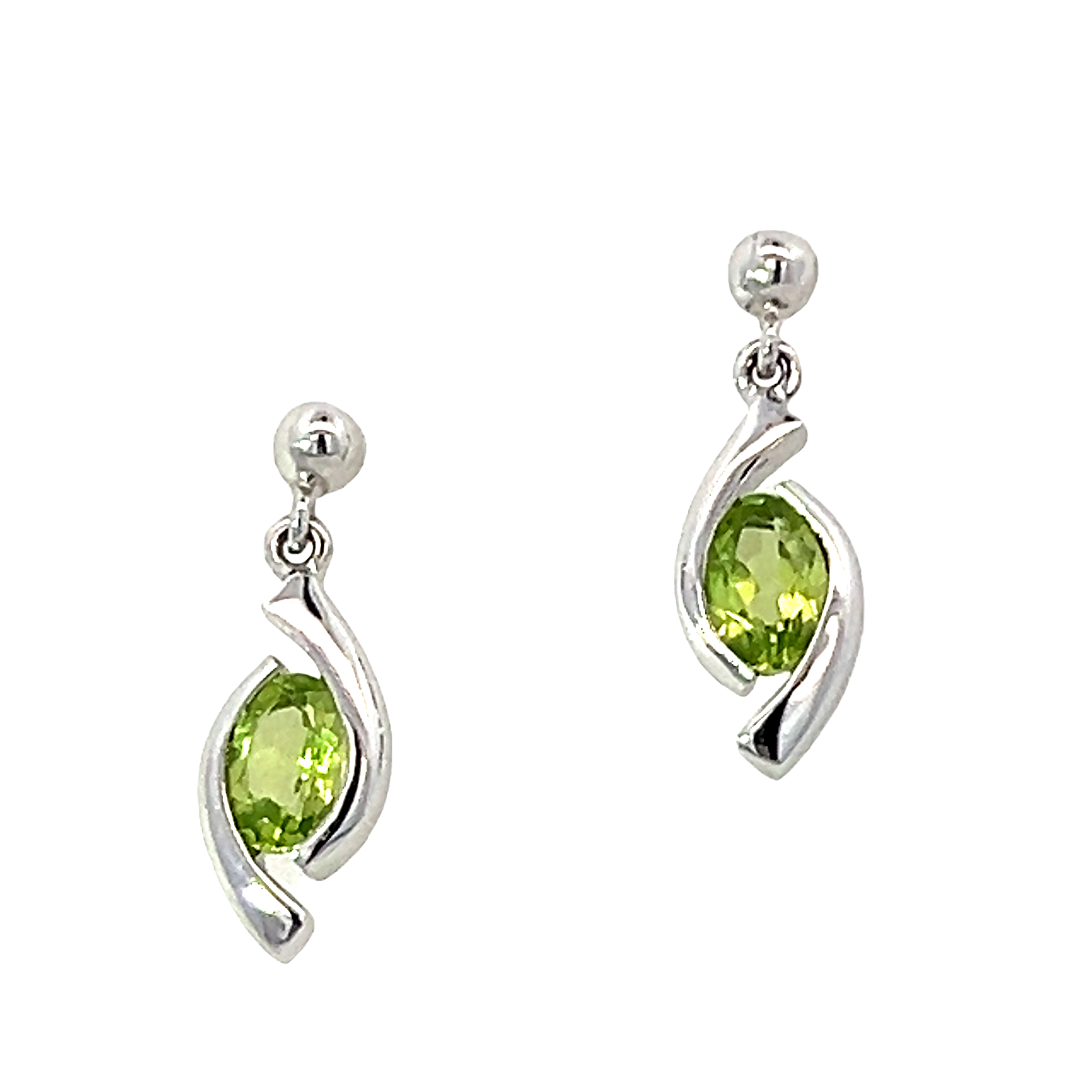 9 Carat White Gold and Peridot twist Drops