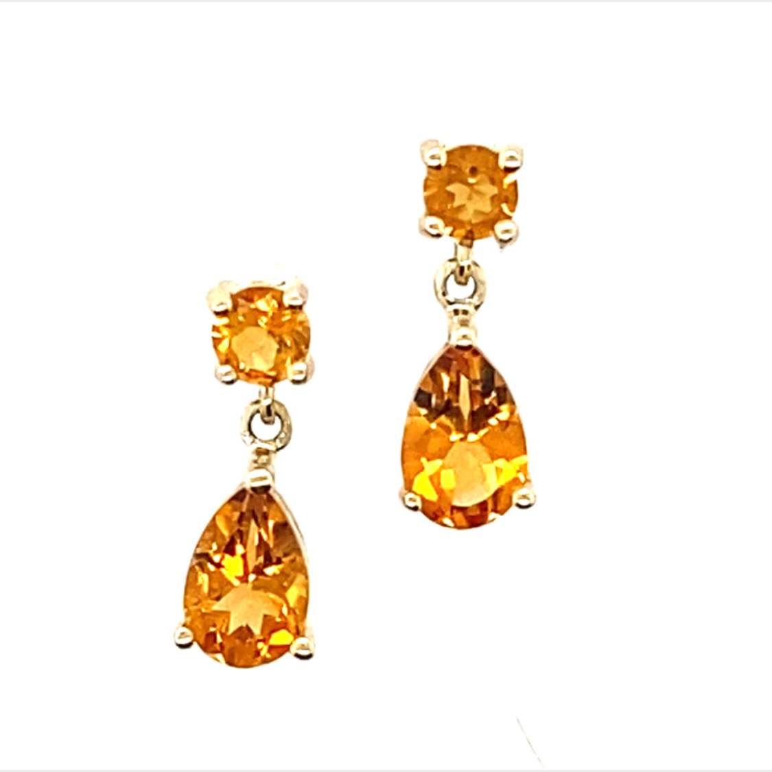 9 Carat Yellow Gold Pear Shape and Round Citrine Drops
