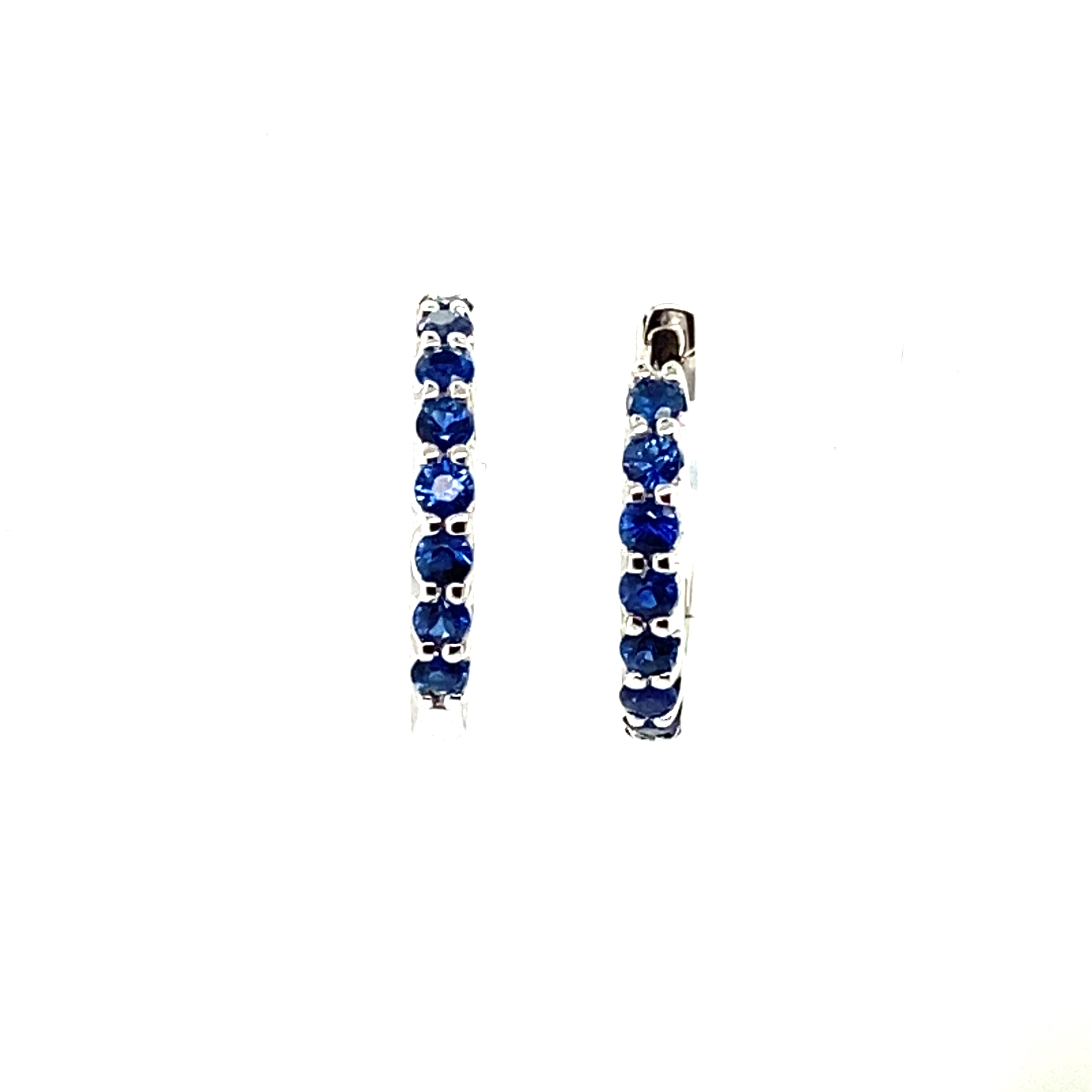 9 Carat White Gold Claw Set Sapphire Hinged Hoops