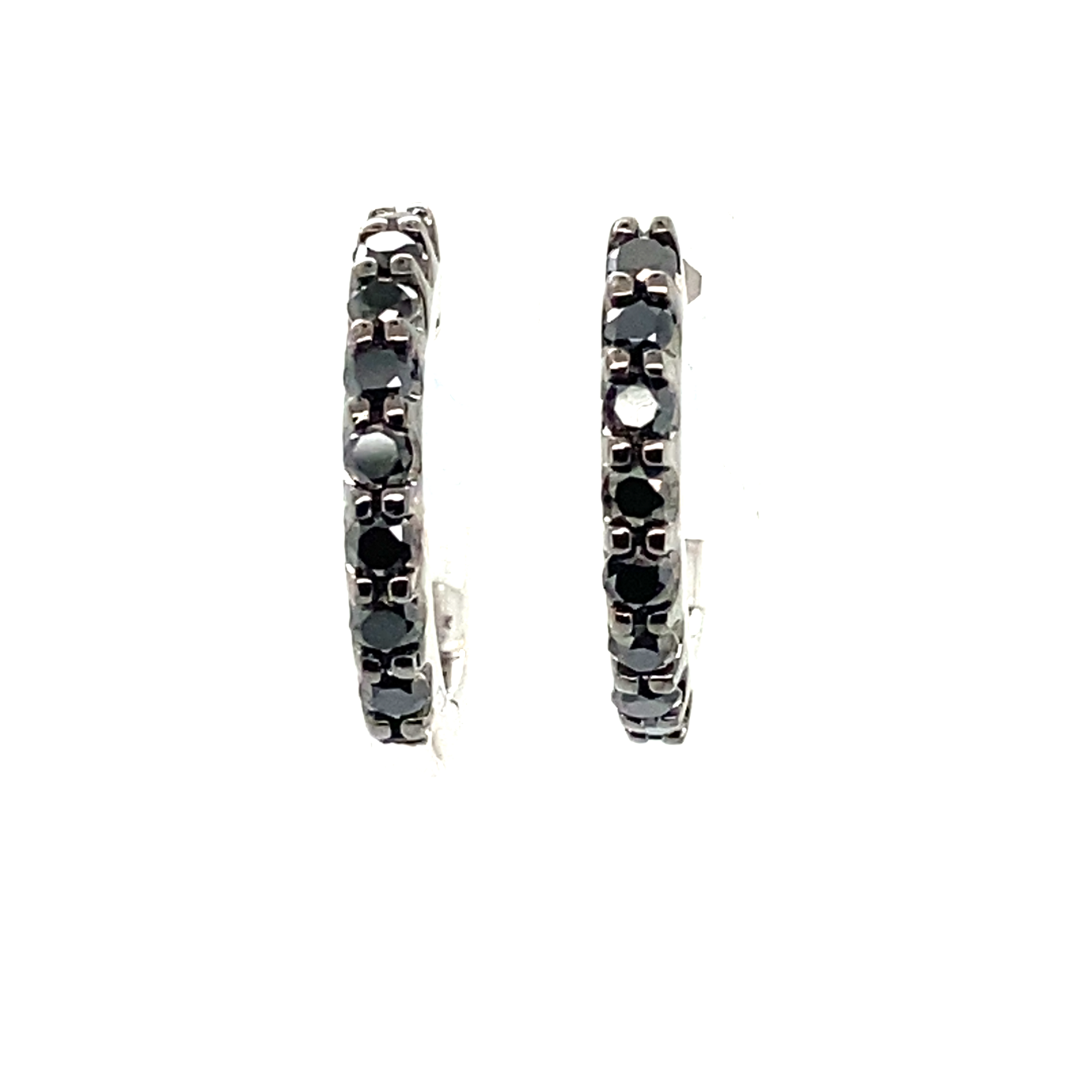 9 Carat White Gold Claw Set Black Diamond Hinged Hoops