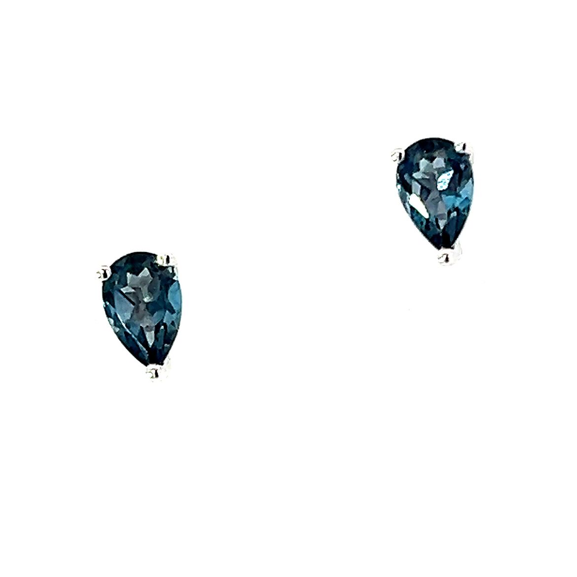 9 Carat White Gold London Blue Topaz Pear Shape Studs