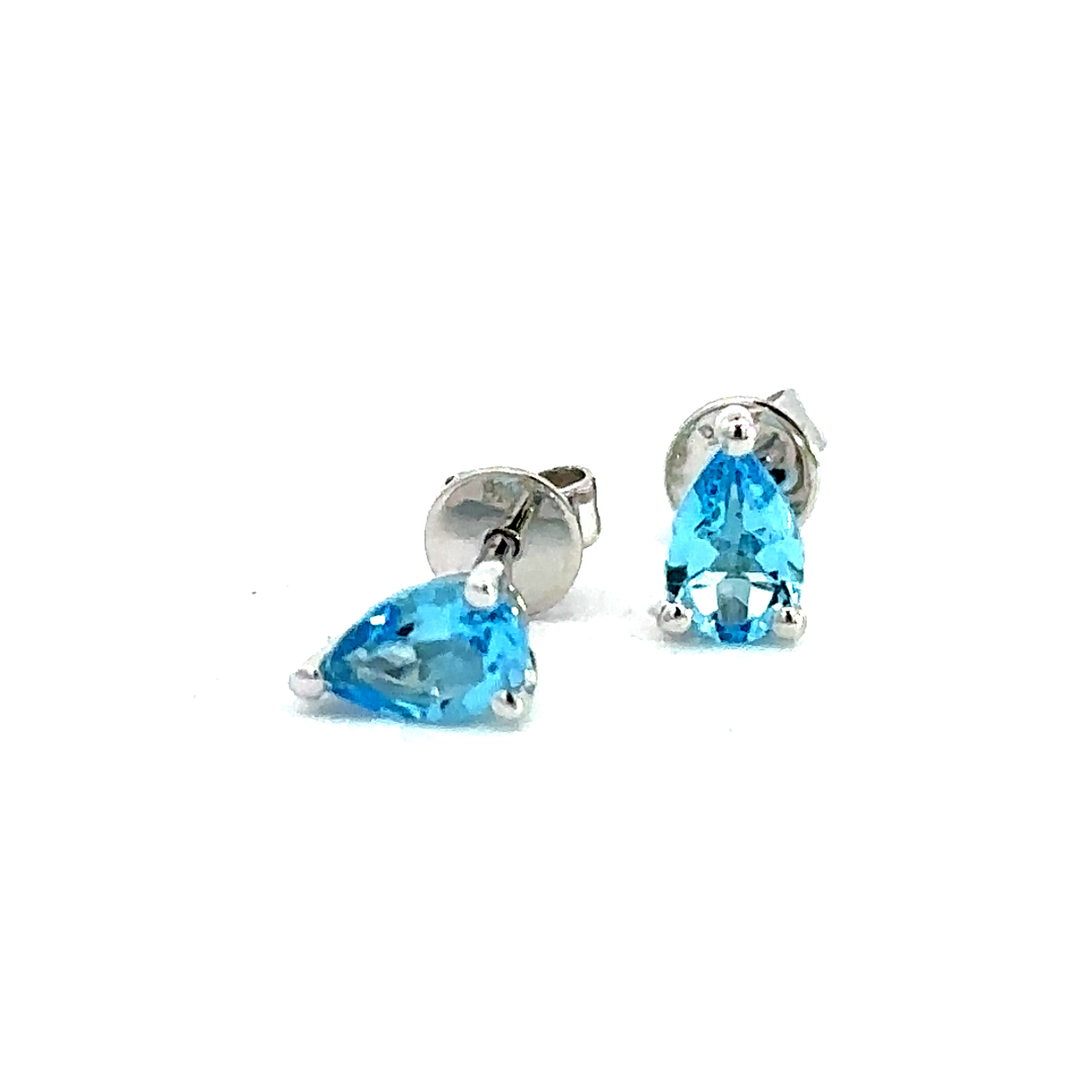 9 Carat White Gold Swiss Blue Topaz Pear Shape Studs
