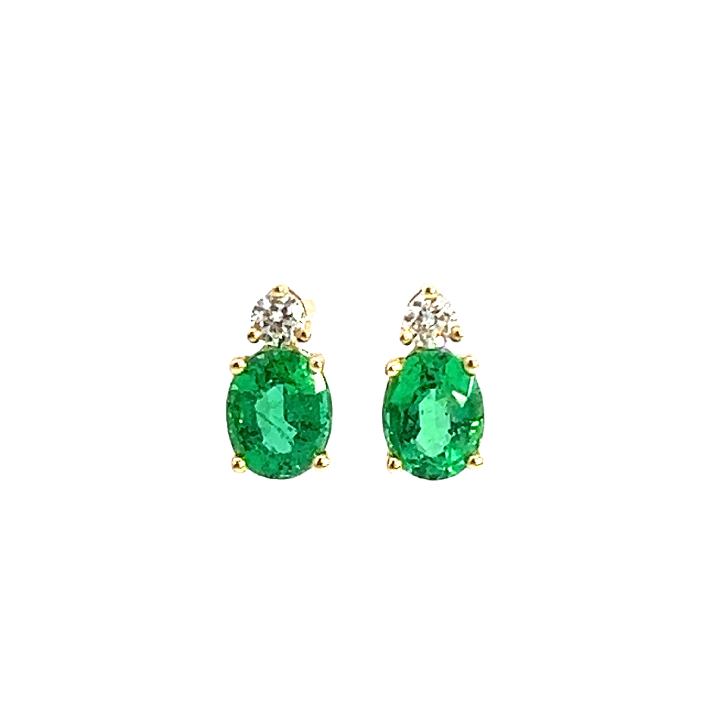 18 Carat Yellow Goild, Emerald and Diamond Studs