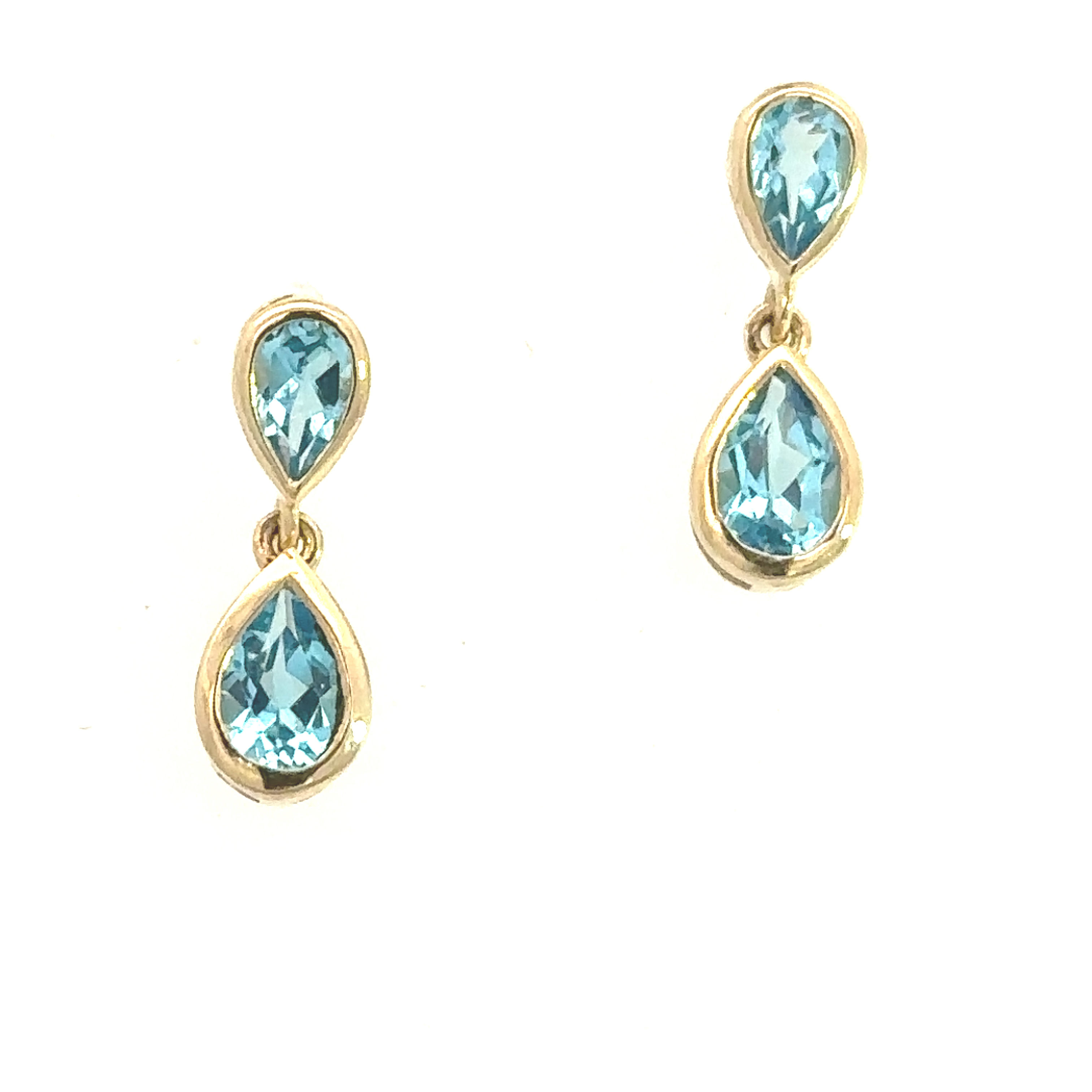 9 Carat Yellow Gold Double Pear Shape Blue Topaz Drops
